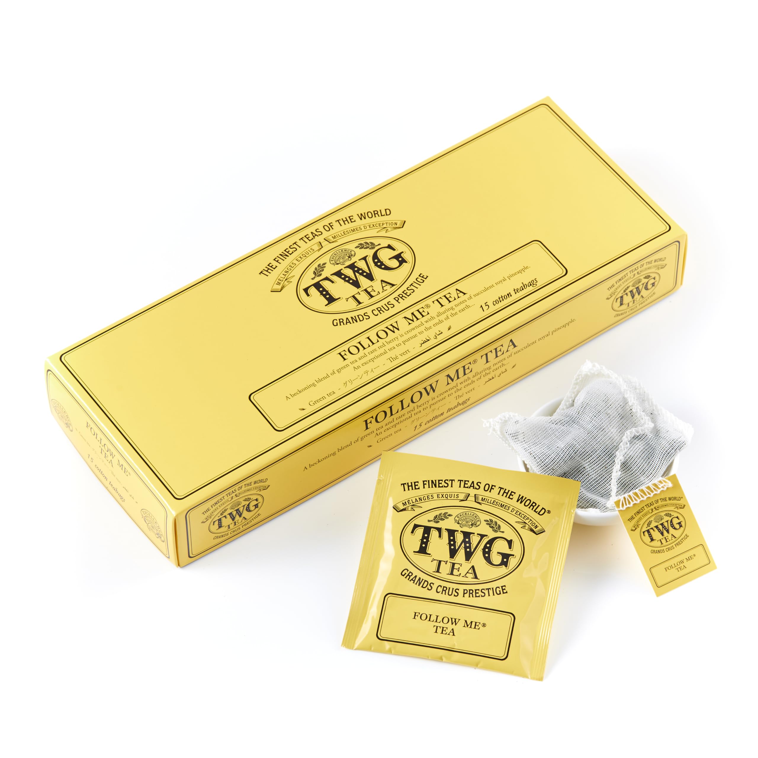 TWG Tea | Follow Me Tea | Tè Verde | Ginseng & Ananas | 15 Bustine di Tè in Cotone Cucite a Mano | Set Regalo