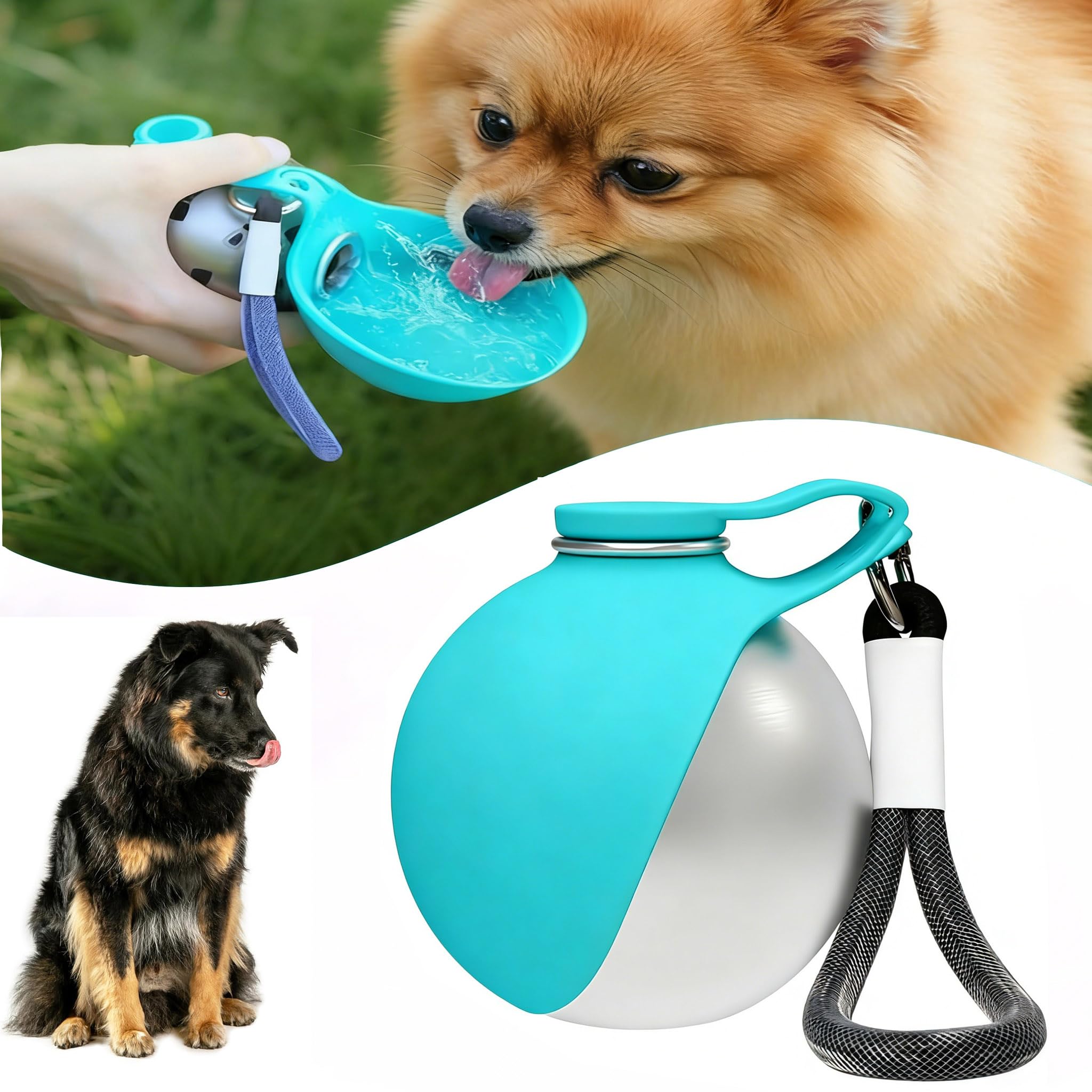 Borraccia Cane, Bottiglia Portatile (285 Ml), Per Cani E Gatti, Distributore D'Acqua Anti-Goccia Con Ciotola Pieghevole In Silicone, Ideale Per Passeggiate Ed Escursioni All'Aperto (Blu) - 1