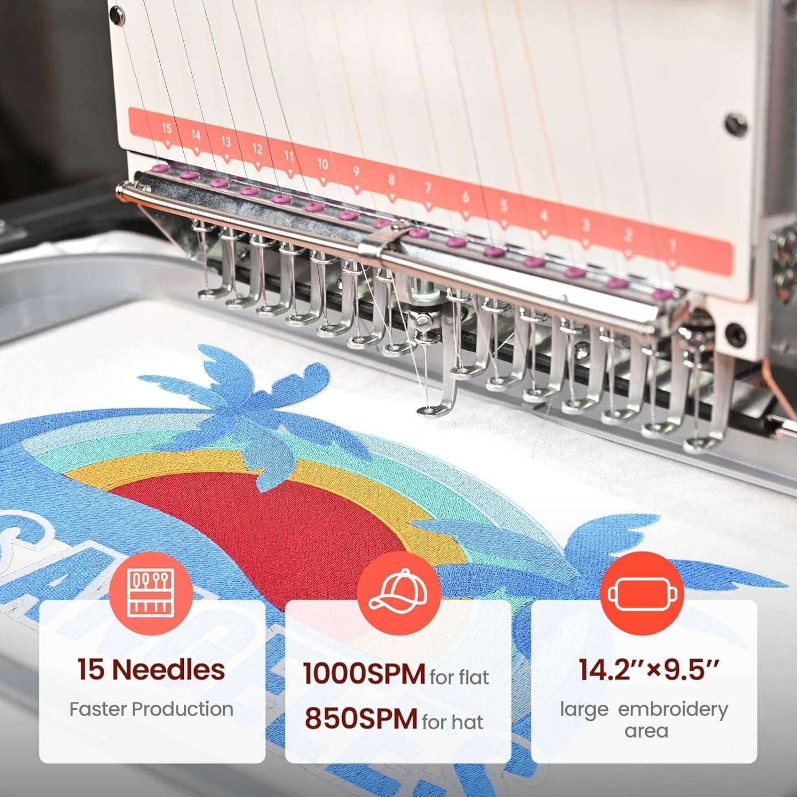 Macchina da ricamo industriale per impieghi gravosi Multi ago Macchina da ricamo computerizzata per cuciture piatte con logo, cambio automatico di colore touch screen intelligente per ordini