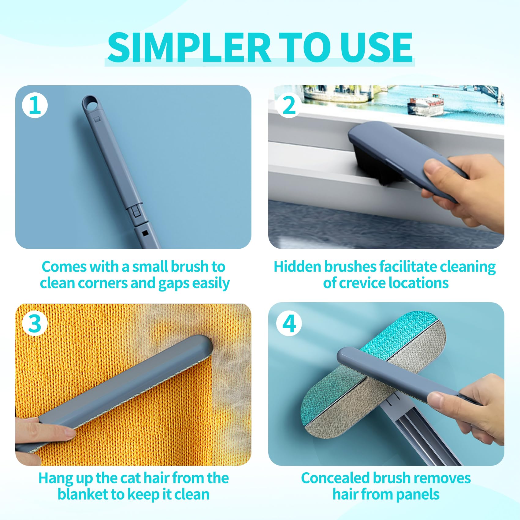 Pet Hair Remover Brush - Reusable Multifunctional Pet Hair Removal Tool for Furniture, 4 in1 Cat and Dog Hair Removal, 17.3Inch Adjustable Long Handle, Gentle on Couch Carpets Bedding (1 Set) - image 3