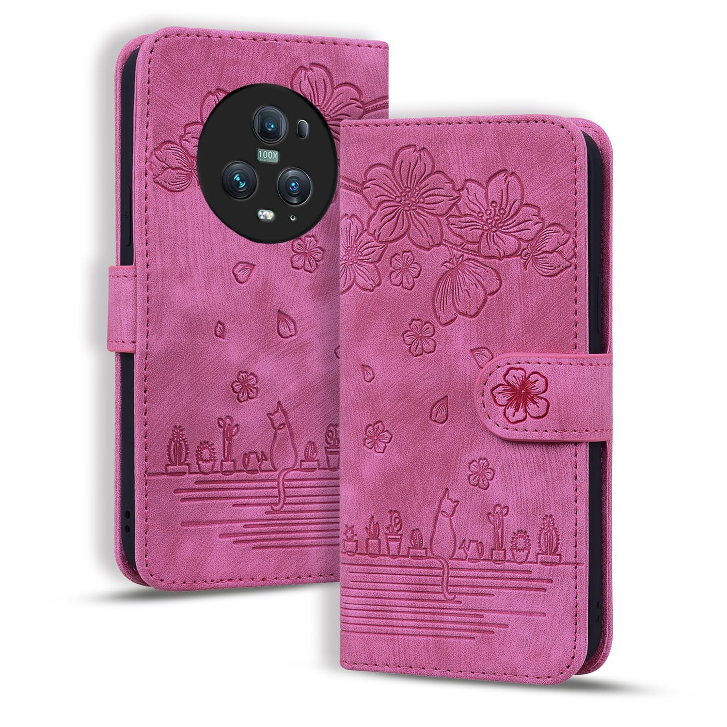 Honor X9A 5G / Magic5 Lite Leder-Hülle Mit Kartenfach & Standfunktion – Klappcase, Magnetischer Verschluss, Rose