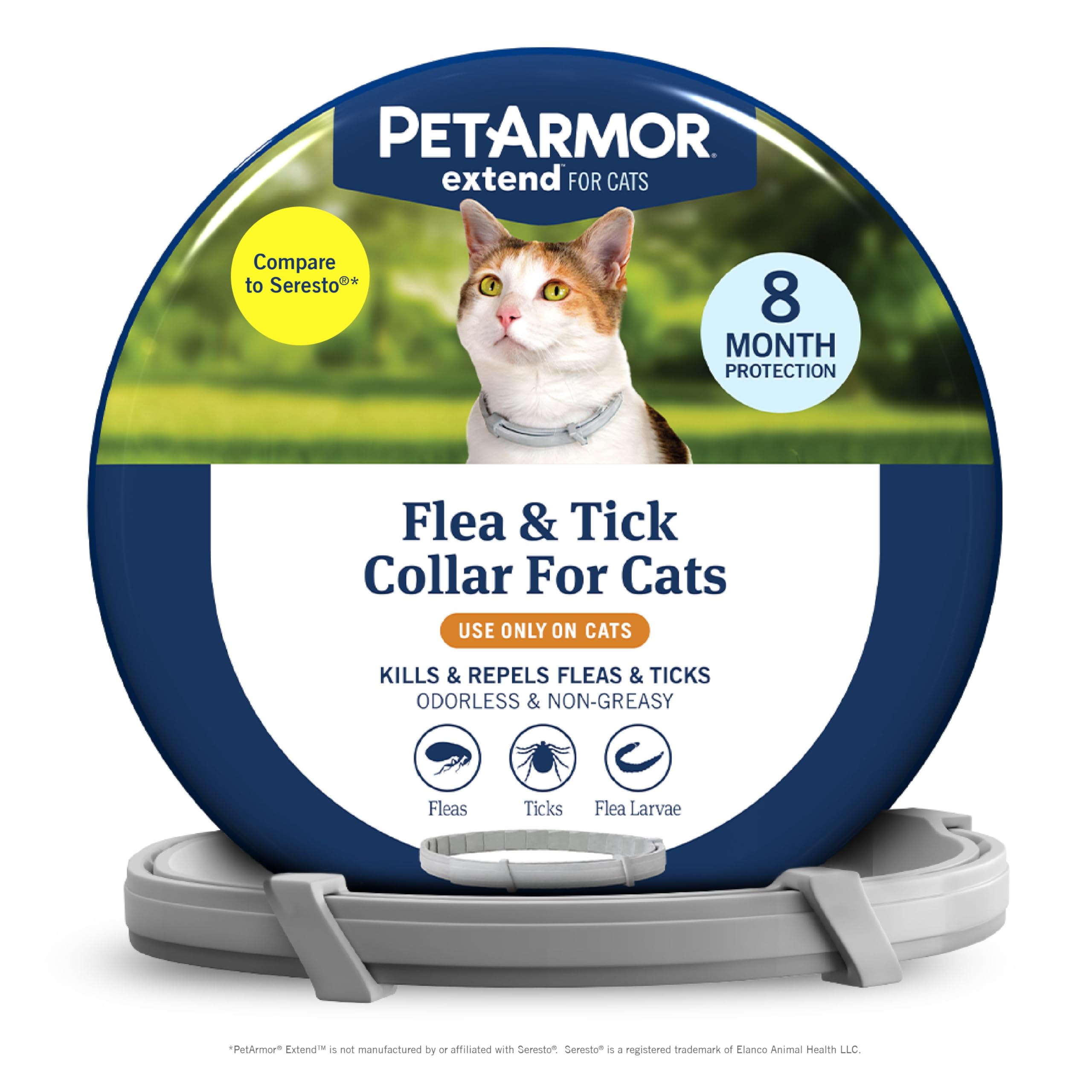 PetArmor Extend Flea & Tick Treatment & Prevention Collar for Cats, 8 Months of Protection, Waterproof, Kills Fleas, Ticks, and Flea Larvae, 1 Count