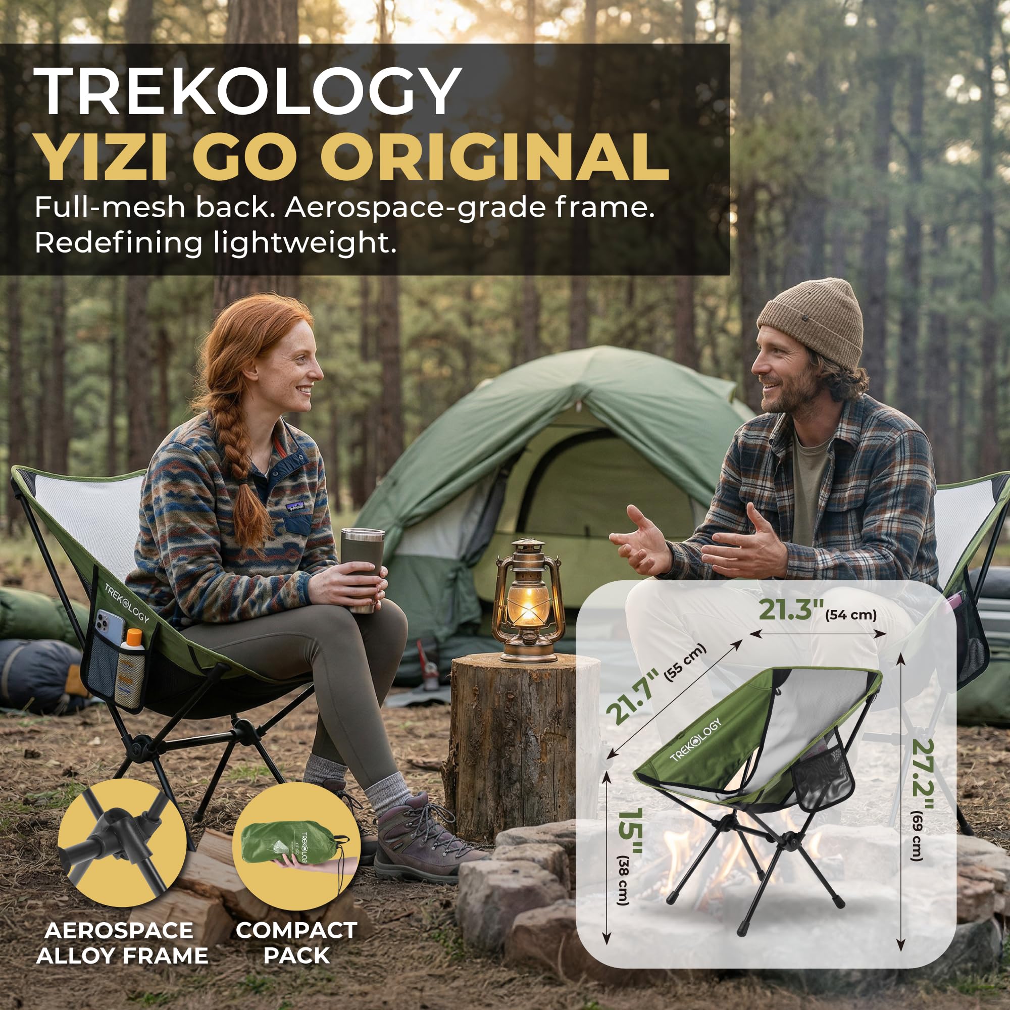 TREKOLOGY Lekki Krzesełko Kempingowe Yizi Go 2026 - Składane i Przenośne Krzesło Kempingowe - Rama Aluminiowa Ultralight Camp Chair - do Backpackingu, Wędrówek, Wędkowania, Plaży, Trekkingu