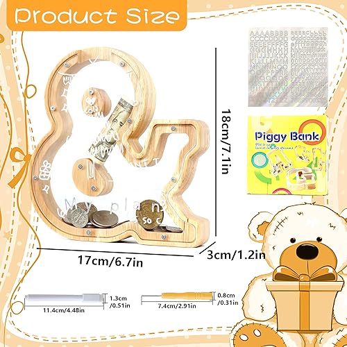 Miniatura 2 de Alcancía con letras para niños y niñas, de madera personalizada de la A a la Z, banco de billetes del alfabeto transparente, para decoración de