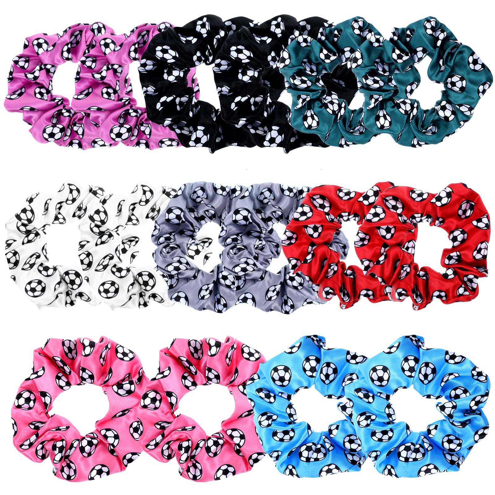 Grevosea 16 Pieces Soccer Scrunchies for Girls Soccer Hair Ties Elastic Sports Ball Bands Ponytail Holder Hair Accessories for Soccer Party Favors Players Coaches Team Gifts (8 Colors)