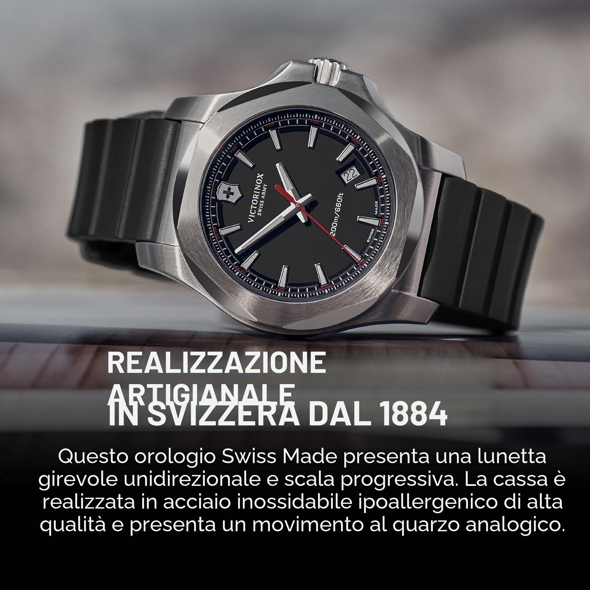 Victorinox Orologio Uomo I.N.O.X. Ø 43 mm, Swiss Made, Quarzo Analogico, Impermeabile fino a 200 m, Vetro Zaffiro