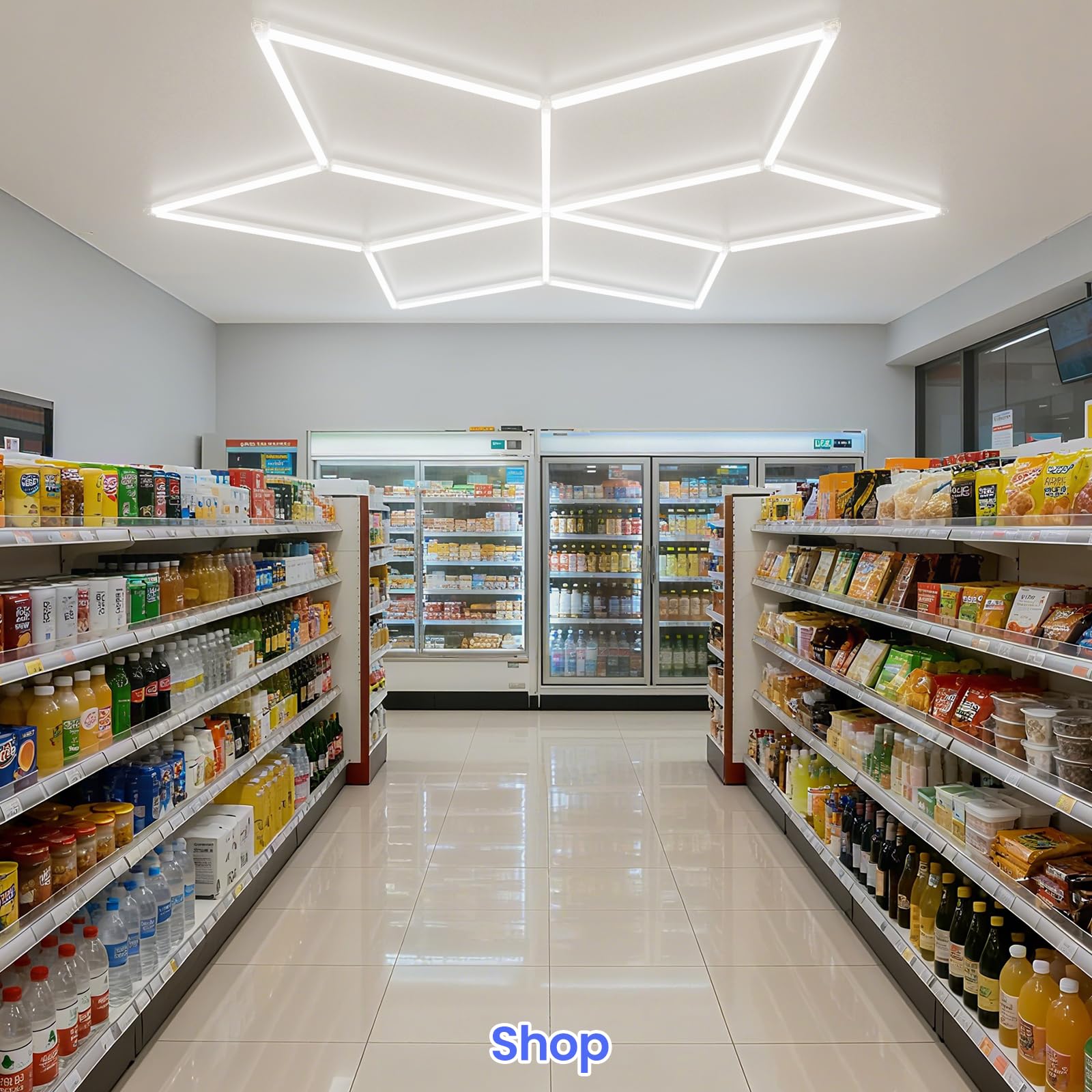 ALLYES Lot de 18 Spots LED Hexagonaux Pour Garage, 6500K, 117W, Blanc Flocon de Neige, à Poser au Plafond, Pour Garage, Entrepôt, Atelier, Salle de Sport, Salle de Réunion, Supermarché