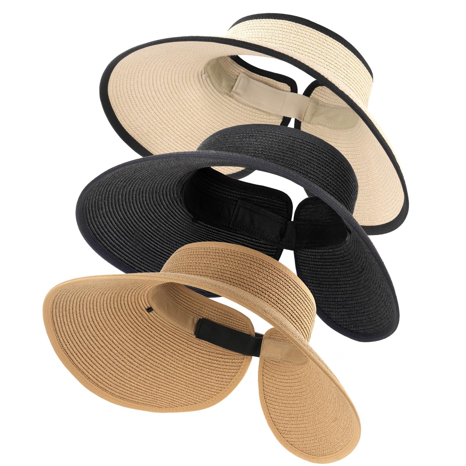FURTALK Sun Hats for Women Wide Brim Ponytail Straw Visor Foldable Beach
