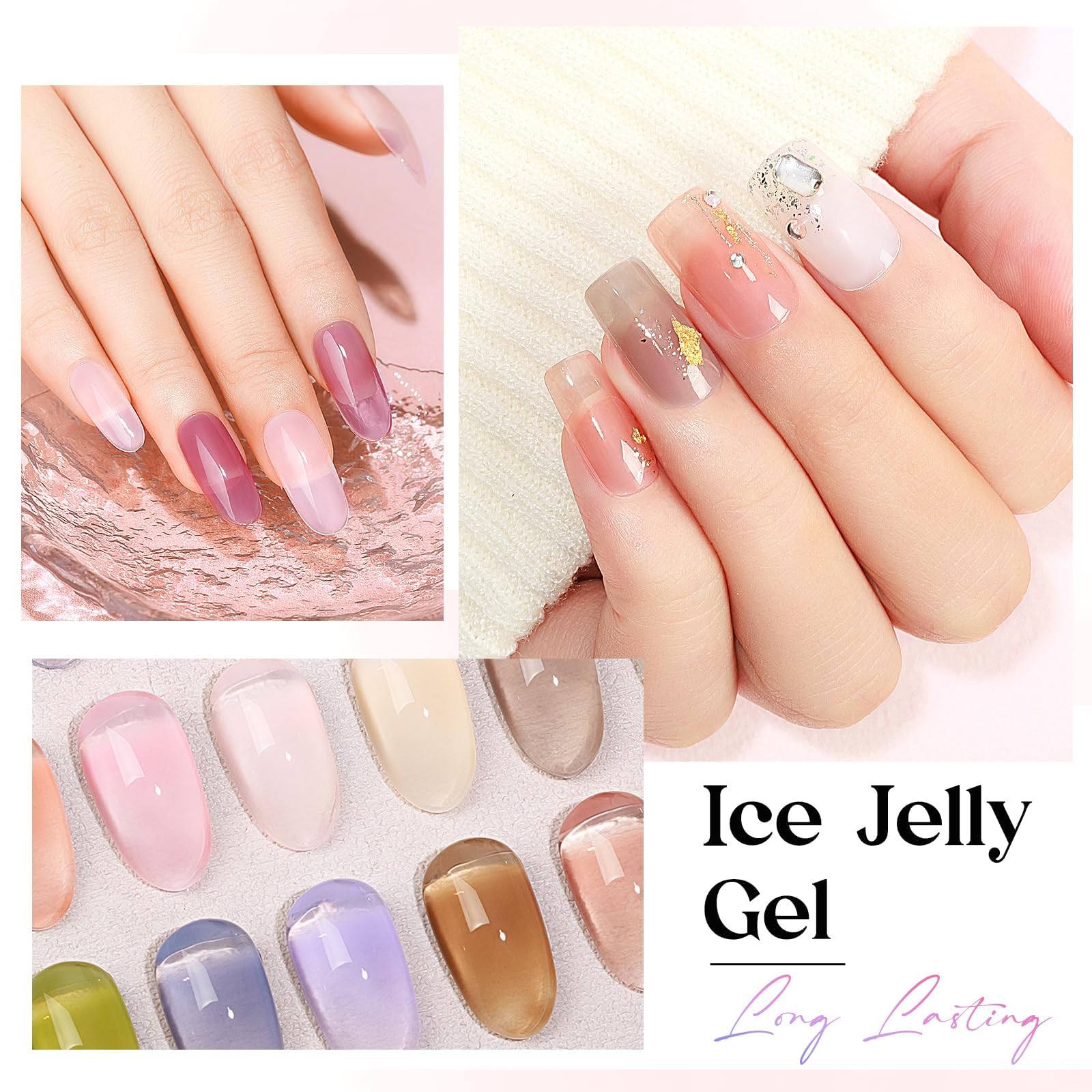 MIZHSE Zestaw żelowych lakierów do paznokci - 12 kolorów Jelly Nude odcienie UV, zestaw lakierów do paznokci Jelly Gel Nail Polish Set Nude Gels Lakier do paznokci mleczny biały różowy różowy lakier