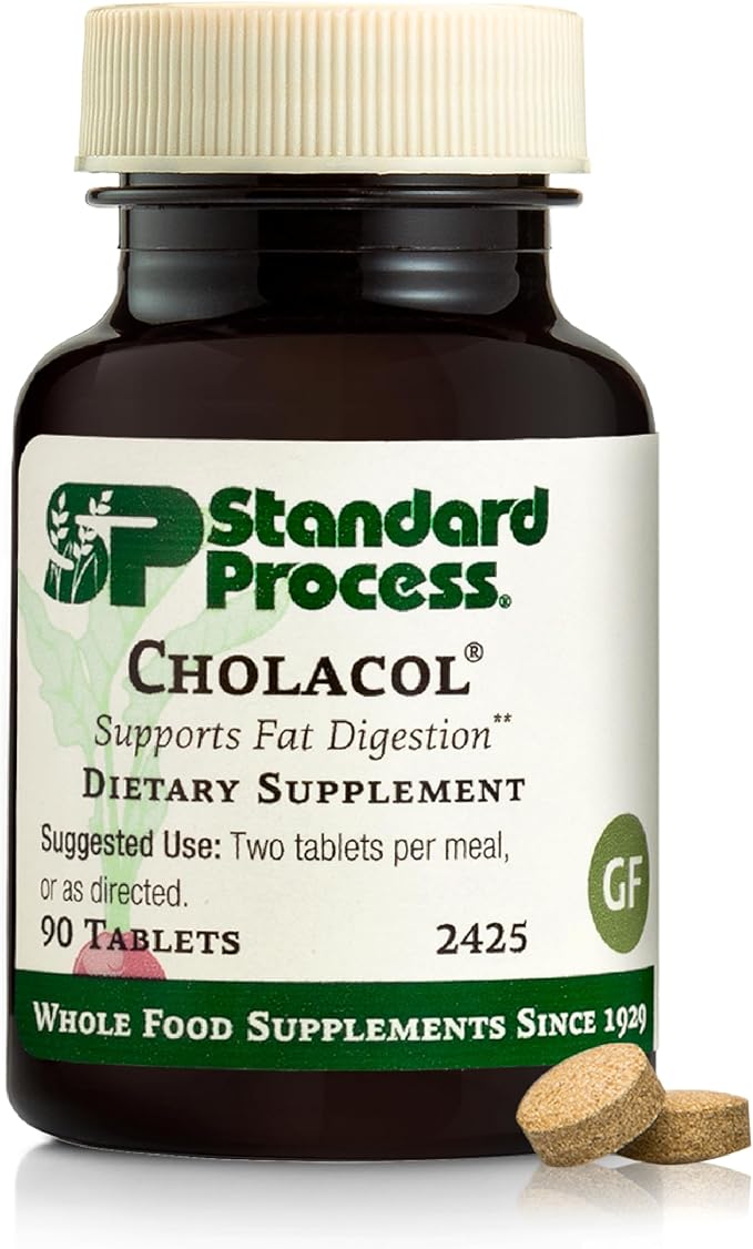 Standard Process Inc. Cholacol - Gallbladder Support Supplement - Fat Digestion Supplement for Digestive Health & Bile Support - Gluten-Free, Non-Dairy & Non-Soy - 90 Tablets