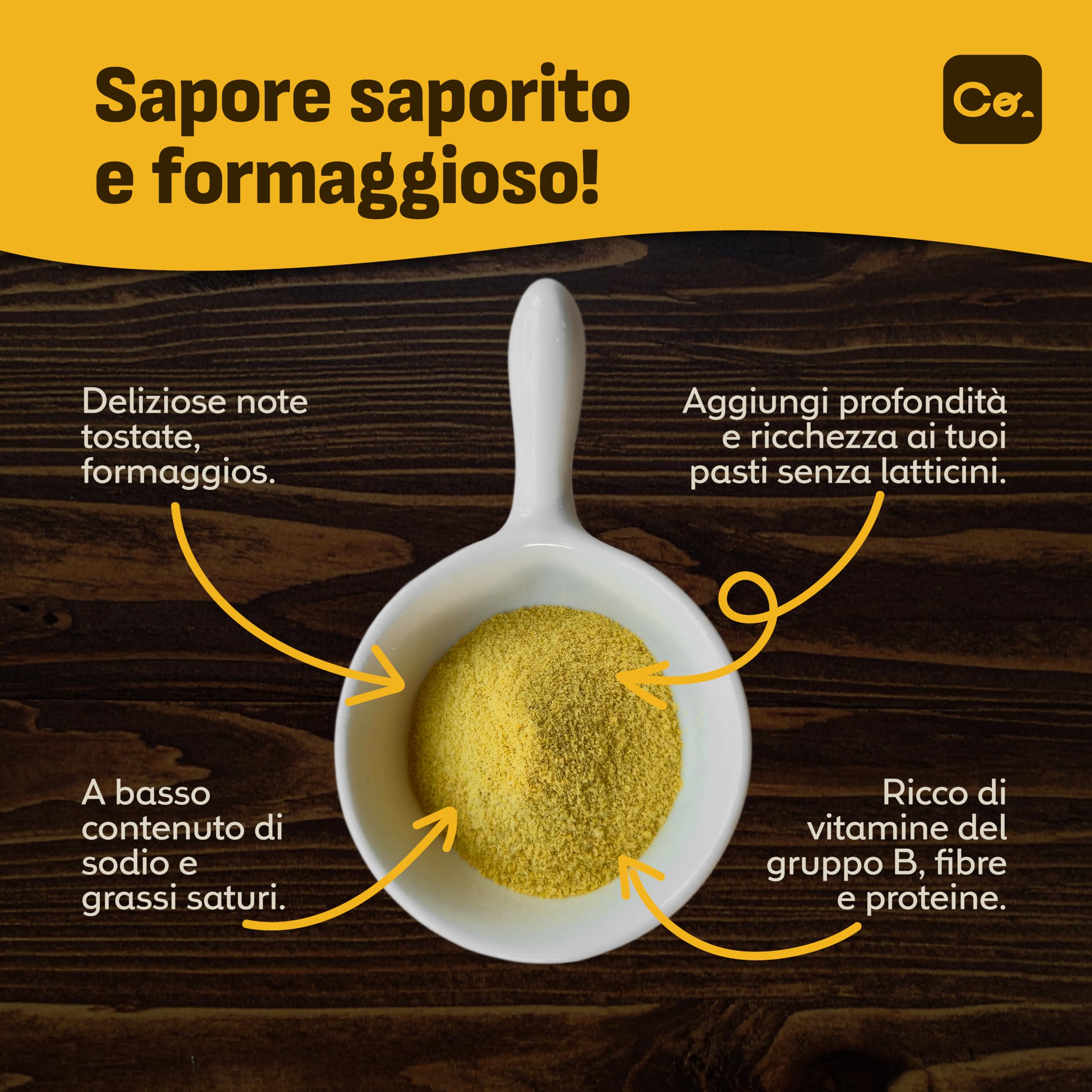 Coolinario Lievito Alimentare Fortificato (56 g) | Condimento Vegano Ricco di Vitamine B, B12 e Zinco | Sapore Umami per Pasta, Popcorn e Salse | Senza Glutine e 100% Vegetale