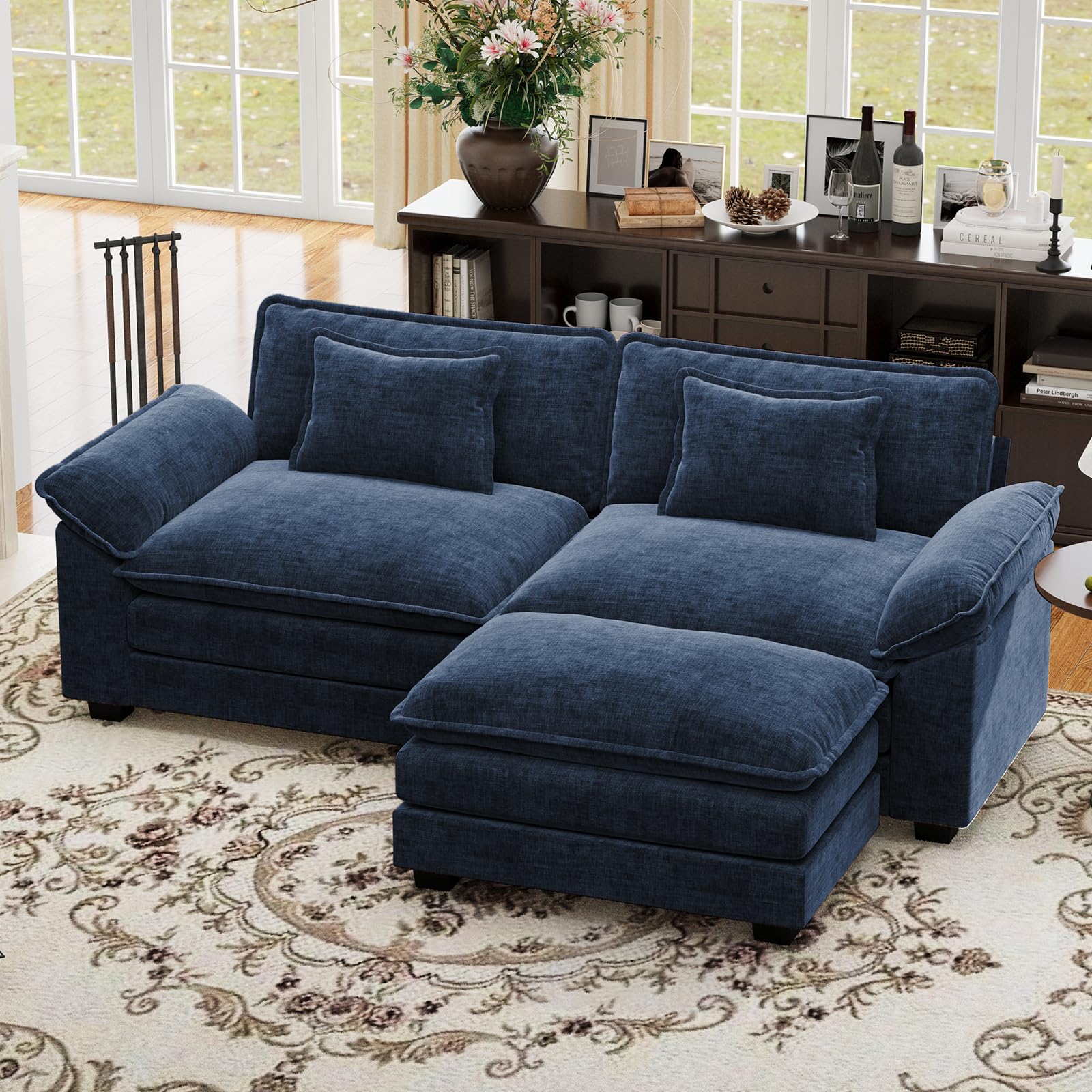 CDCASA 86" Modular Sectional Sofa, Comfy L-Shaped Cloud Couch with Movable Ottoman, 3-Seater Chenille Deep Seat Modern Sofa Couch for Living Room, DIY