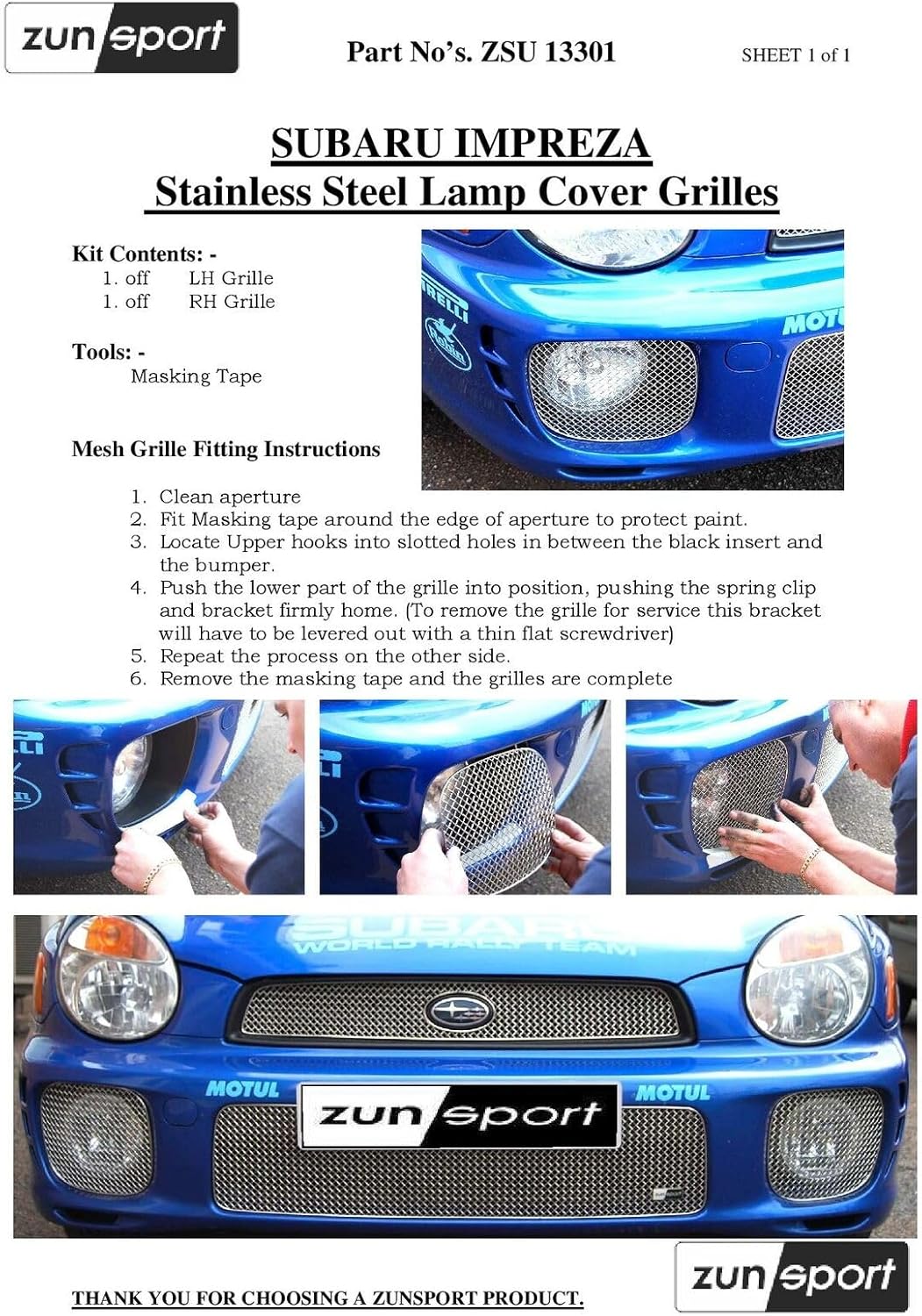 Zunsport Compatible With Subaru Impreza Bug Eye - Driving Lamp Protectors - Silver finish (2001 to 2002)