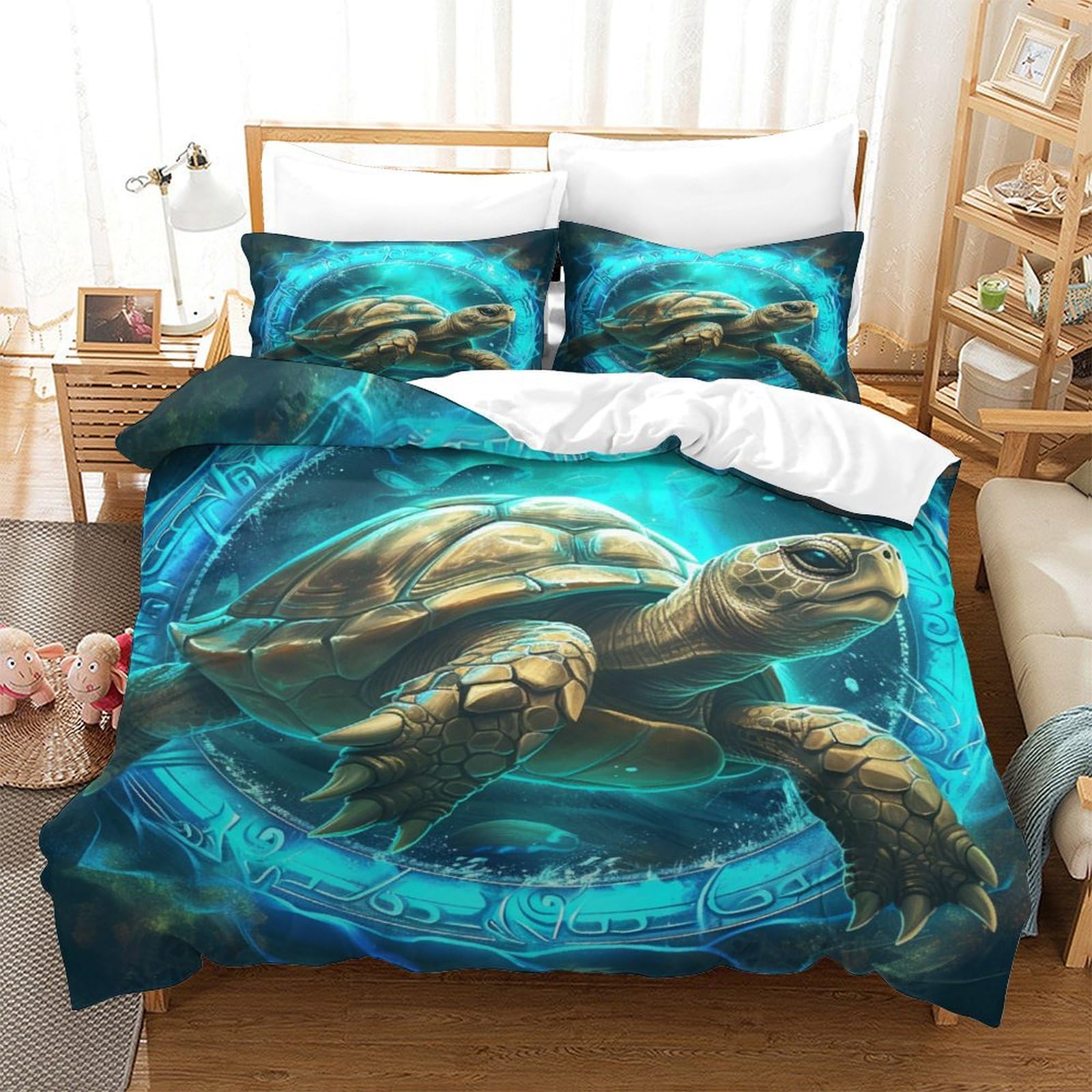 P1s9u7w5y Sea Turtle-7 Ocean Inspired 3D Printed Turtle Duvet Cover Set 3Pcs Microfiber Aquatic Bedding Set Double（200X200cm）