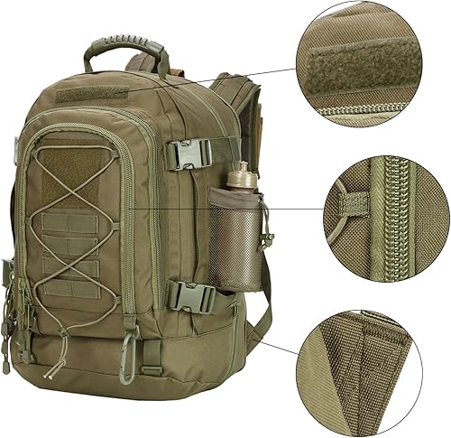 Miniatura 5 de Mochila táctica grande para hombre, mochila militar con sistema de bricolaje para viajes, trabajo, campamento, caza, senderismo, deportes (verde)