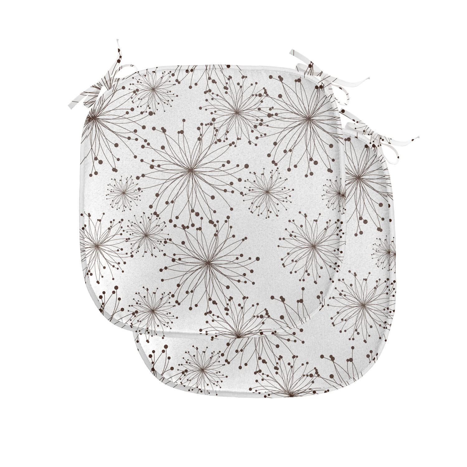 Lunarable Retro Chair Seating Cushion Set of 2, Floral Abstract Patterns Dotted Geometric Shape Motifs Modern Art, Anti-Slip Seat Padding for Kitchen & Patio, 16
