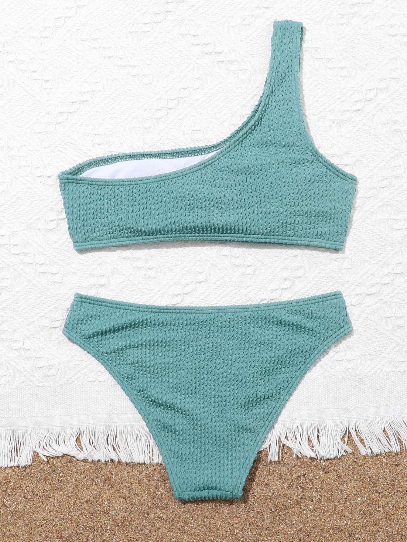 SOLY HUX Girl's One Shoulder Bikini Bathing Suits 2 Piece Swimsuits Army Green 160