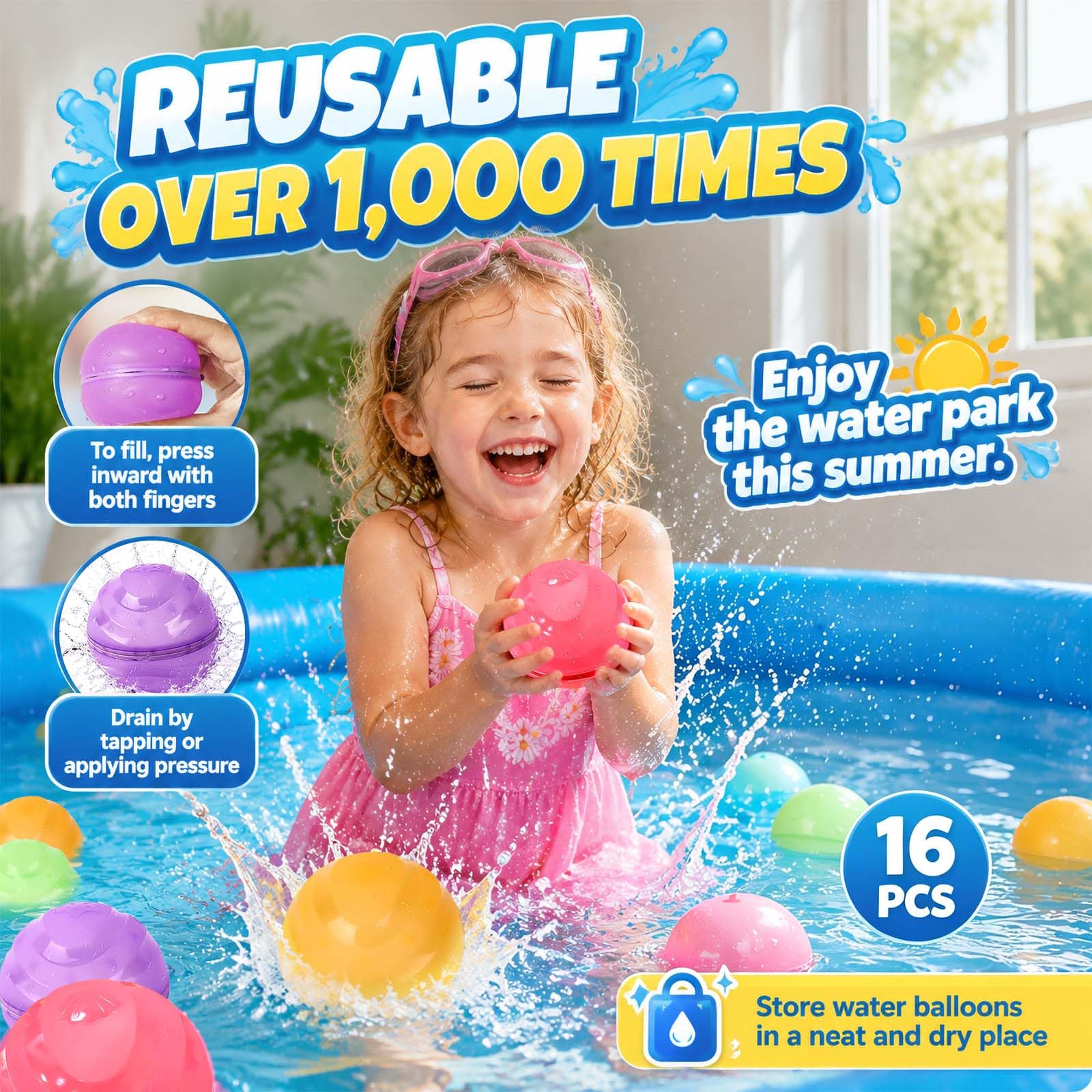 Magnetische Wasserbomben Wiederverwendbar, 10er Set | 10 Sek. Schnellbefüllung, Selbstschließend ohne Knoten, Weiches kinderfreundliches Silikon, Für Pool, Strand und Garten
