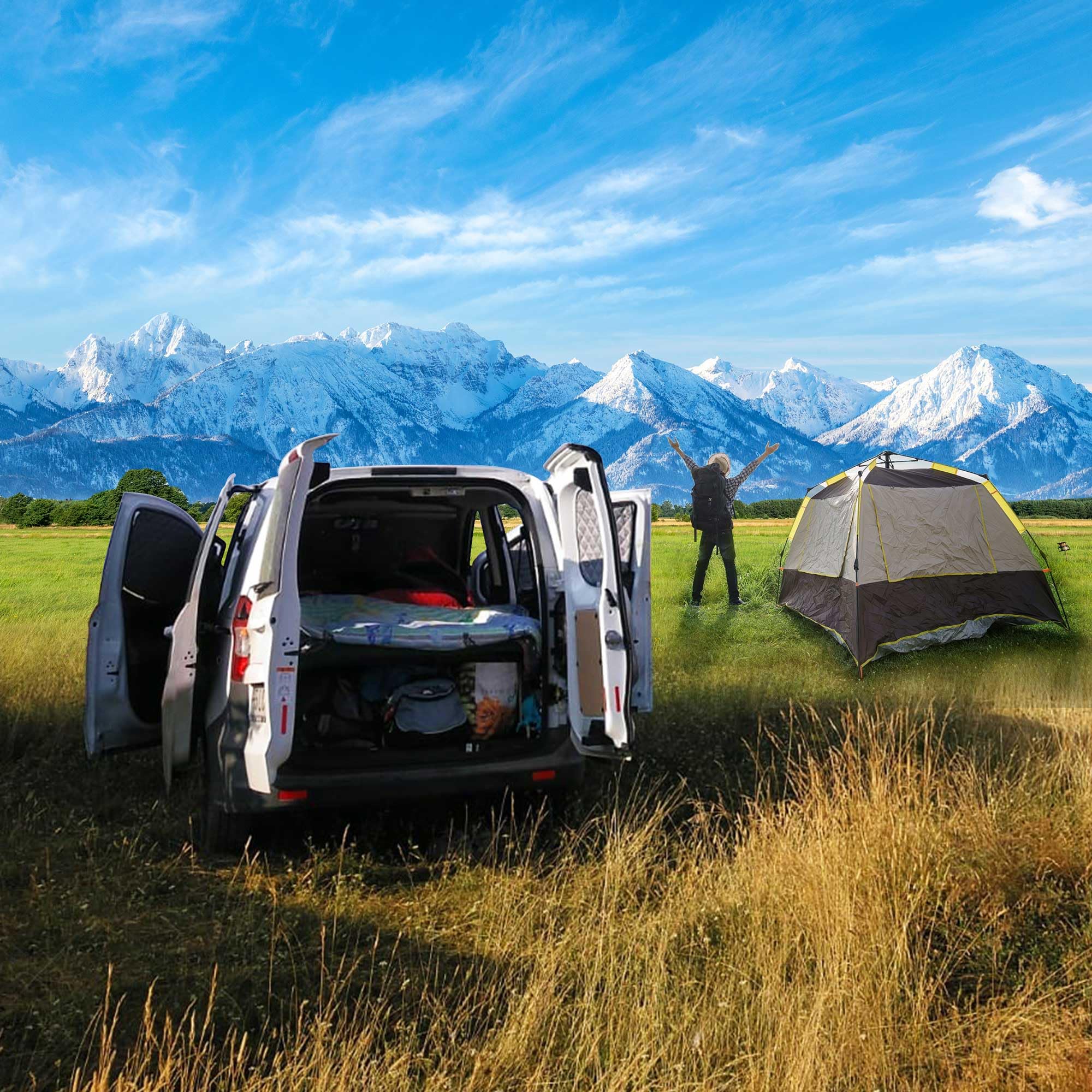 Camper Van Bett mit Matratze für Ford Courier (bis 2023) – Faltbares Schlafsystem, Leichtes Lattenrost Set, Werkzeugloser Aufbau, Platzsparend für Van Ausbau