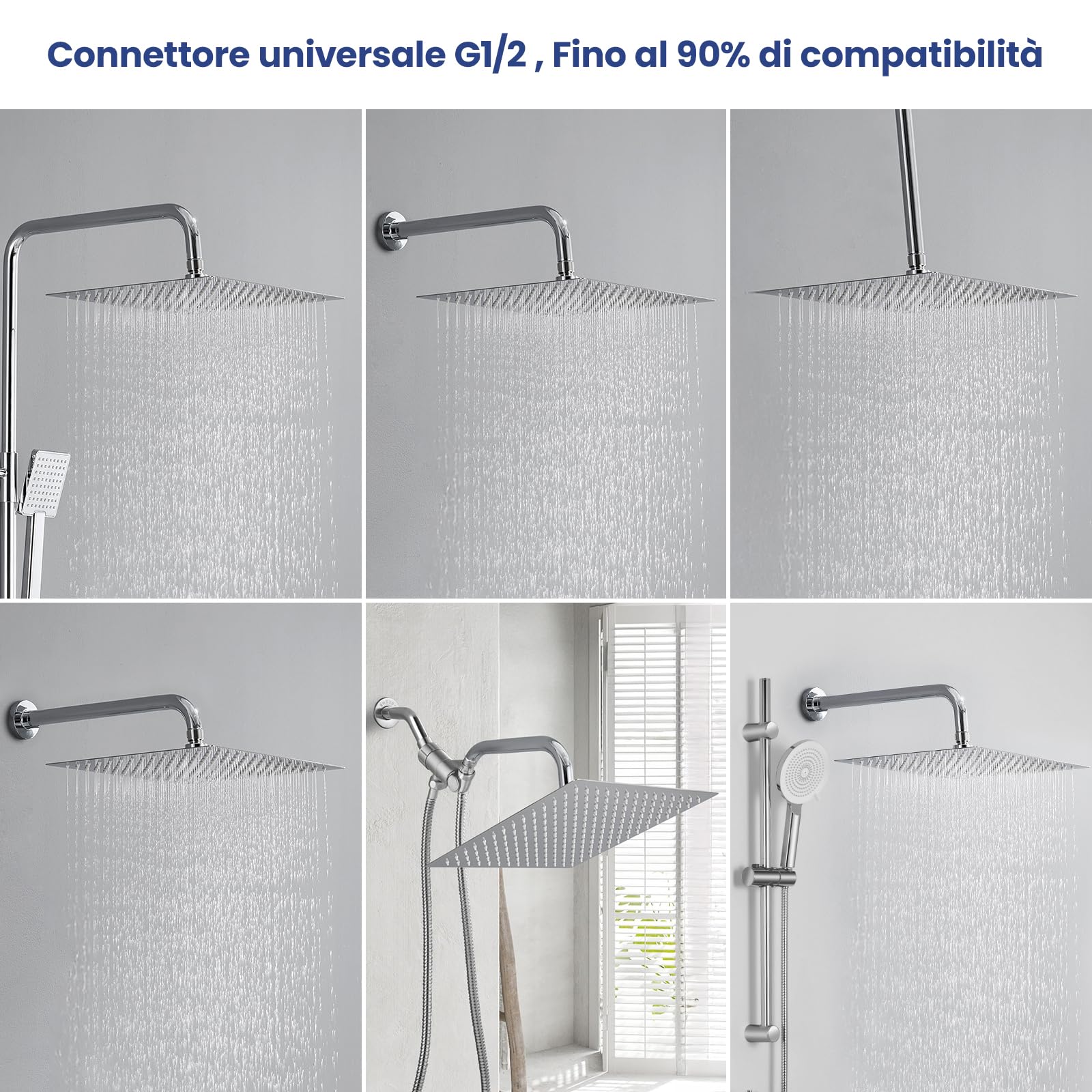 Auralum Soffione Doccia Grande Anticalcare e Alta Pressione - Quadrato 8 Pollici con Ugelli in Silicone Autopulenti - Soffione Doccia Fisso a Pioggia in Acciaio Inox con Girevole a 360° - Cromato