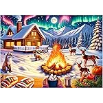 Rocorose Jigsaw Puzzles 1000 Pieces for Adults, Christmas Puzzle Winter Night Bonfire Evening Animal Funny Challenging Large Holiday Puzzles - Snowy Scene, Aurora, Christmas Tree, Fox, Deer
