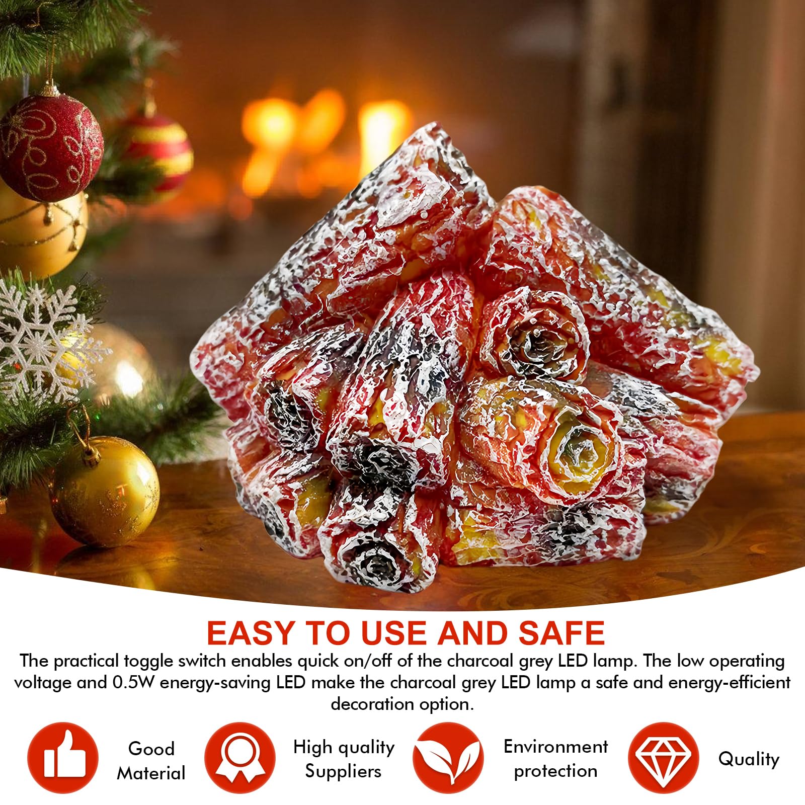 Symulacja płomienia: żywica atrybuty 3D, imitacja palącego się węgla drzewnego, lampa LED, nowoczesny design, ogień kominkowy, bez sadzy i popiołu, dekoracja sypialni