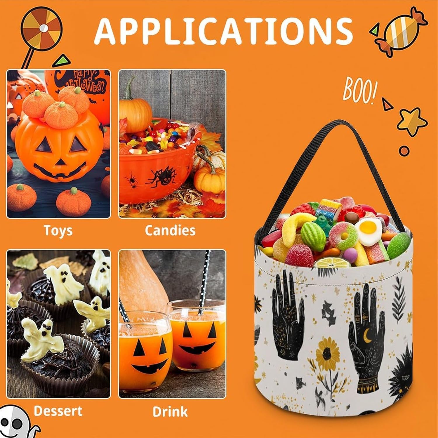 Magic Hand Sun Moon Halloween Basket Candy Tote Bag Easter Bucket image 5