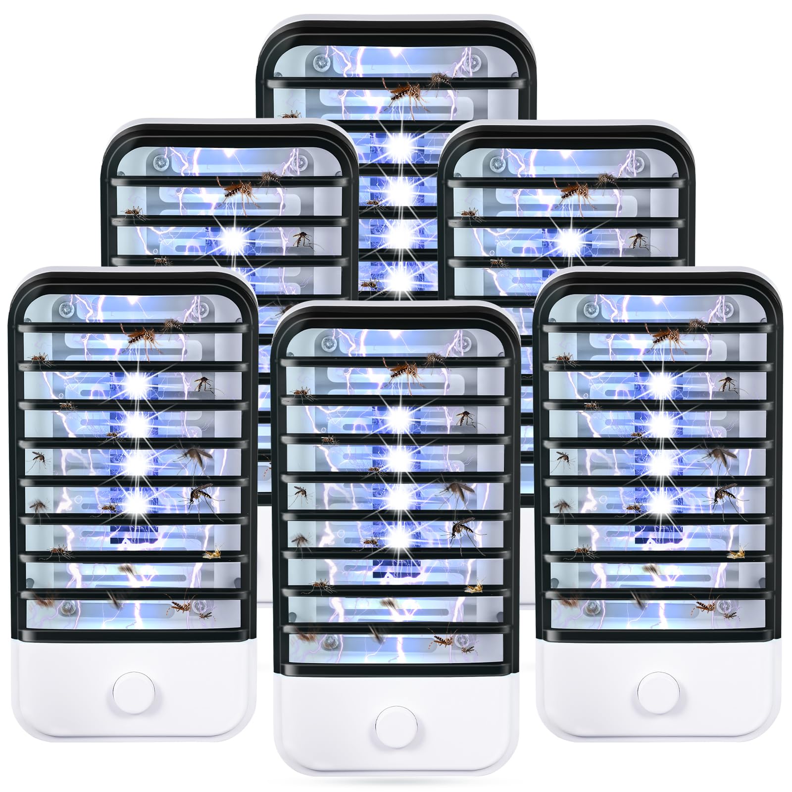 Trappola elettronica per insetti da interni, per zanzare, mosche, mosche, mosche, moscerini, lampada viola per casa, cucina, camera da letto, soggiorno, ufficio, confezione da 6, nero