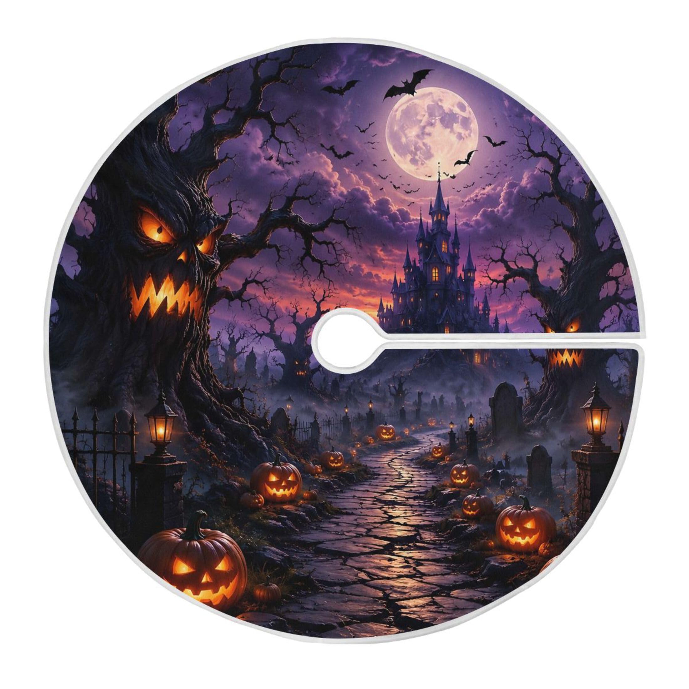 Fuauuyl Halloween Christmas Tree Skirt 48 in Indoor Outdoor Tree Mat for Farmhouse Holiday Party Decoration