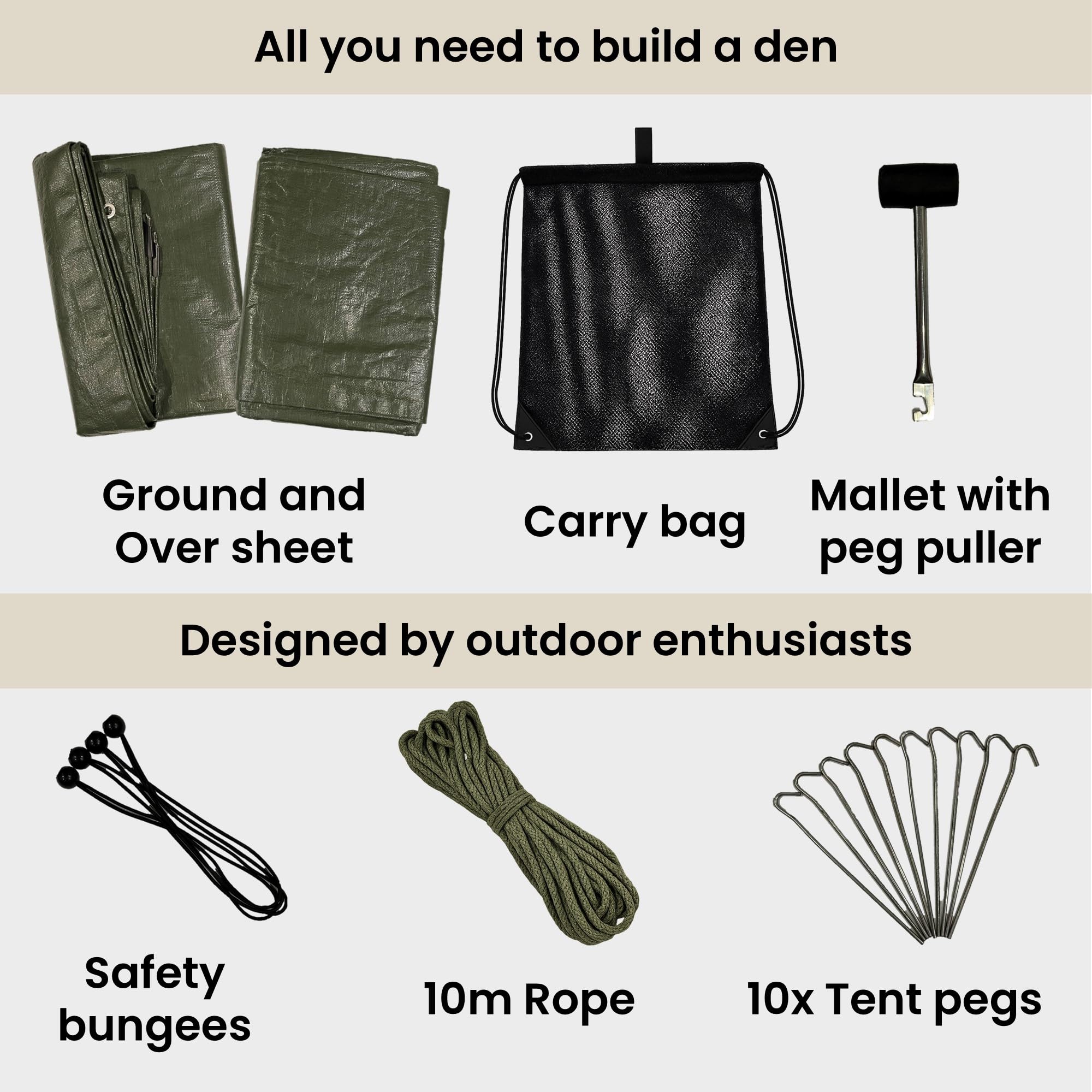 Outward Kit da 7 pezzi, per costruire la propria tenda all'aperto in natura, adatto per tutte le condizioni atmosferiche con istruzioni (lingua italiana non garantita)