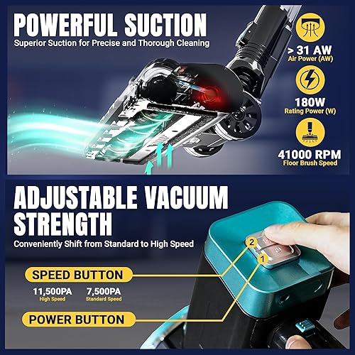 Miniatura 5 de Strongcore Aspiradora inalámbrica limpia con batería recargable, multiherramienta incluida con filtro HEPA, diseño autosuficiente, luces LED y mango