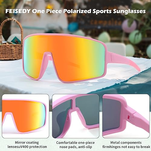 Miniatura 4 de FEISEDY Gafas de sol deportivas polarizadas de una pieza para hombre, visera de espejo de gran tamaño para mujer, béisbol, ciclismo, al aire libre,
