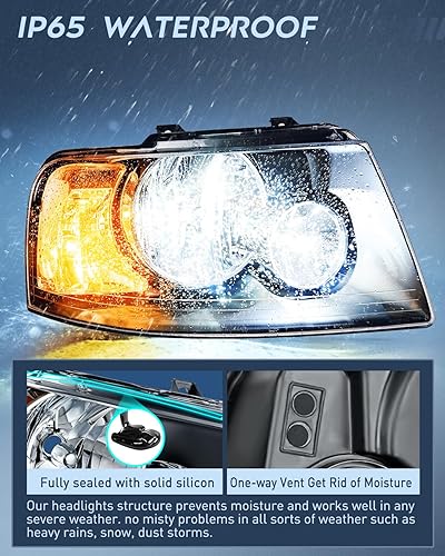 Miniatura 4 de Nilight Conjunto de faros delanteros compatible con Ford Expedition 2003, 2004, 2005, 2006, repuesto de carcasa negra, reflector transparente, lente