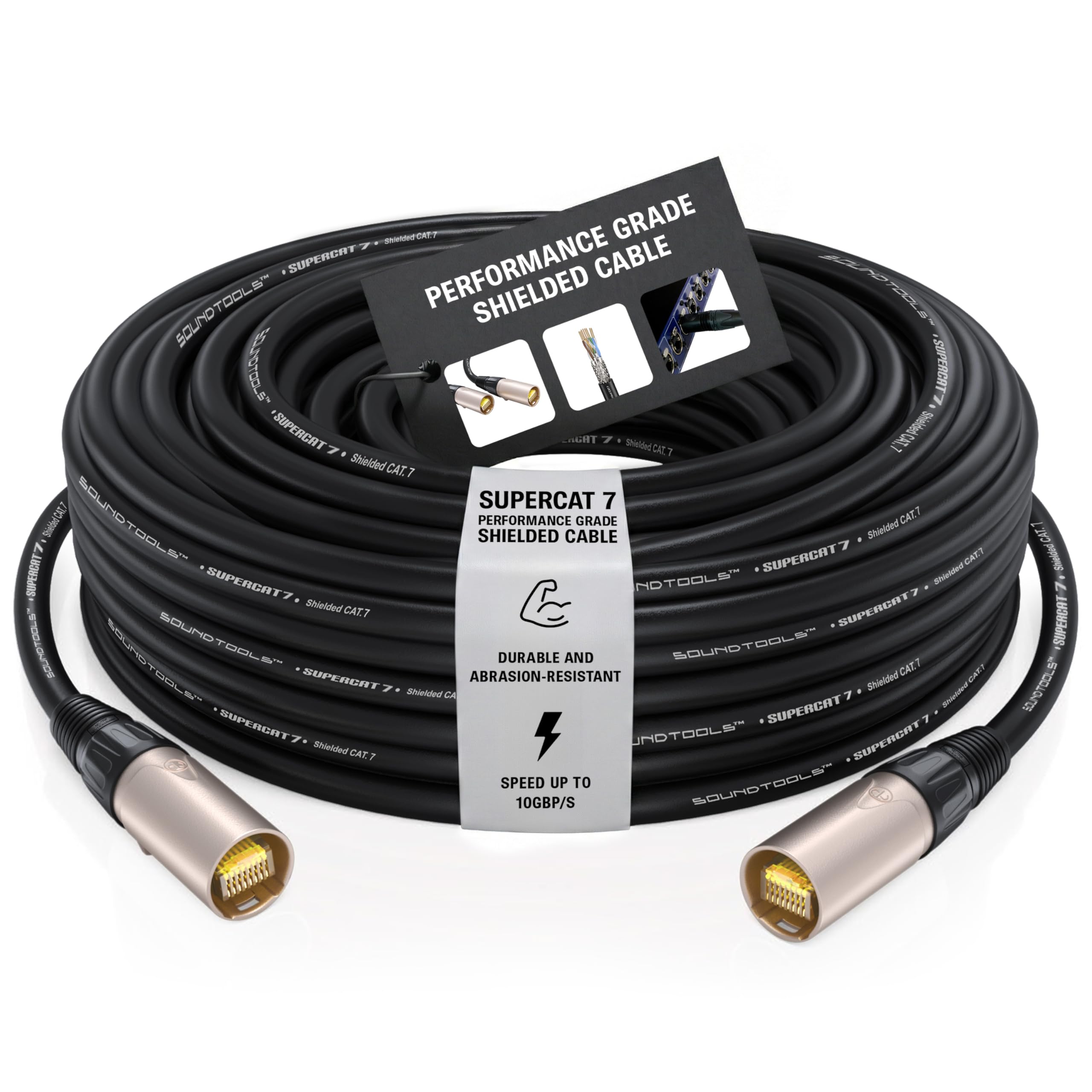Sound Tools SuperCAT 7 Shielded EtherCON Cable – Professional CAT7 Audio and Data Cable with Neutrik Connectors – Rugged Polyurethane Jacket – 10Gbps High-Speed Performance – 50 Feet Black