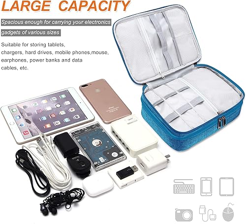 Miniatura 4 de Bolsa electrónica de accesorios para cables de viaje, bolsa impermeable de doble capa, organizador de electrónica portátil para cable, cable, cable,