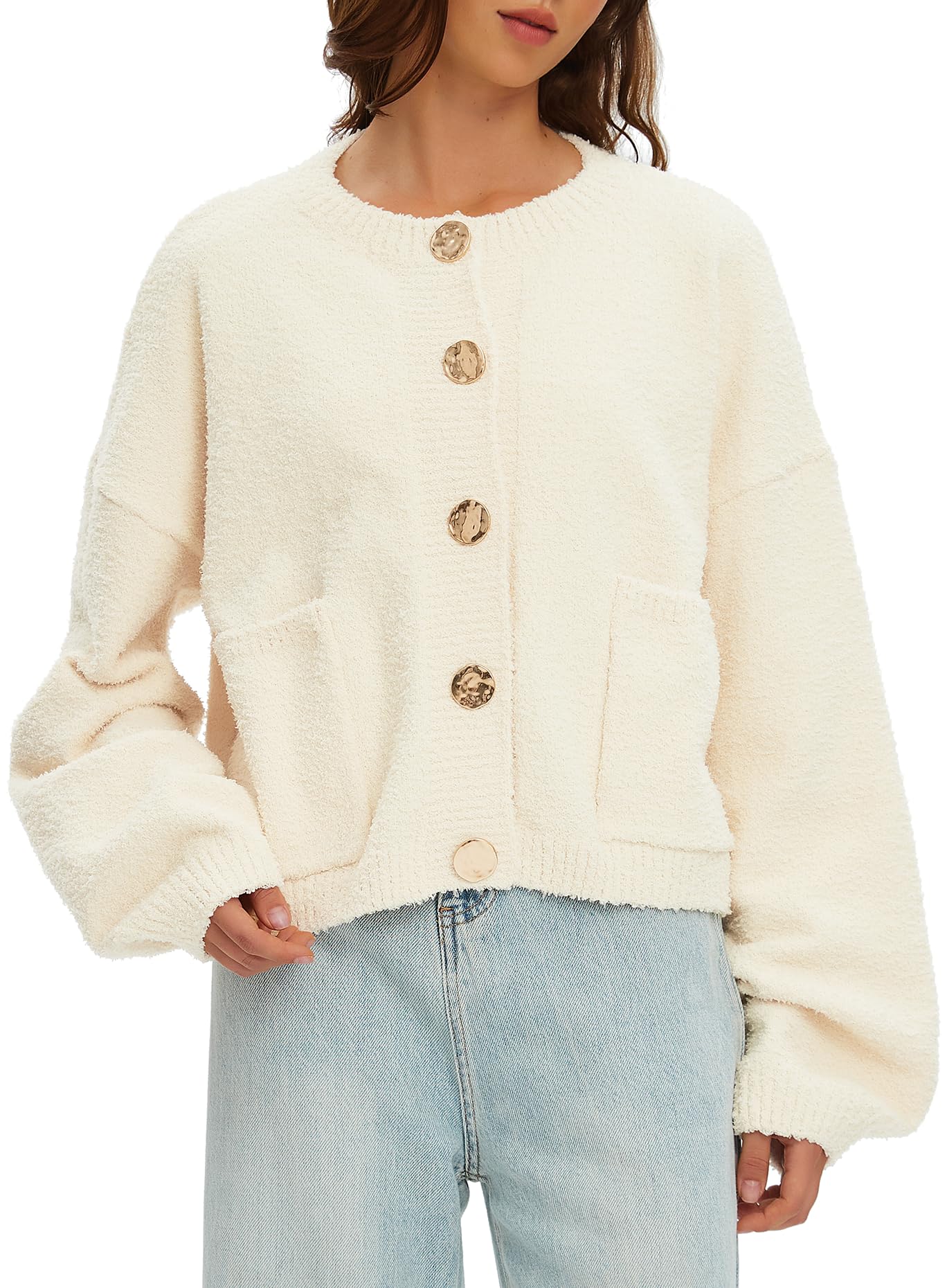 Beaully Womens Cardigan Sweaters 2025 Trendy Fuzzy Knit Long Sleeve Button Up Outwear Casual Warm Fall Jackets Coats