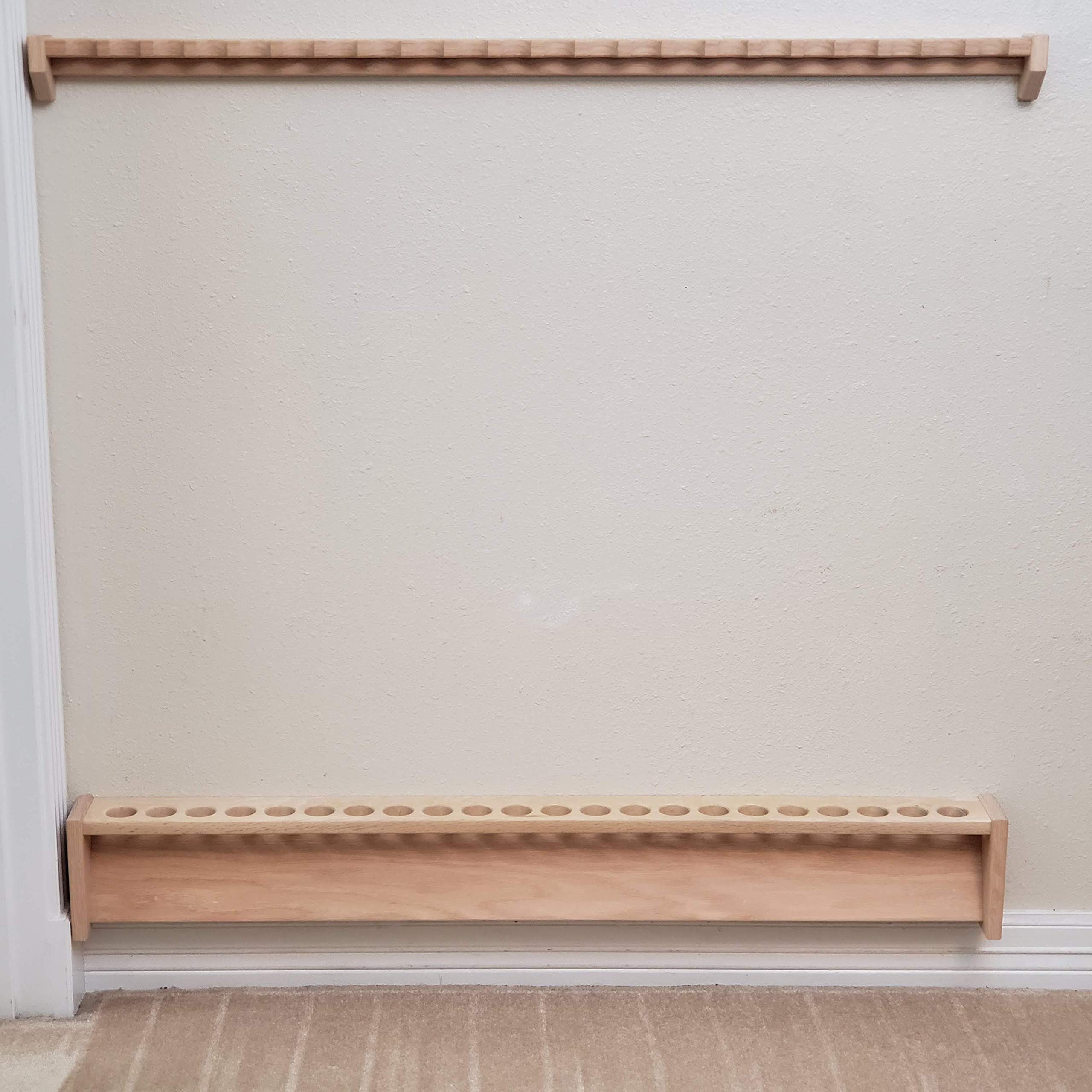 Rod Rack, Wall Mount Fishing Pole Holder, Unfinished Solid Red Oak Wood, 46 Inch, 22 Rod Max Capacity