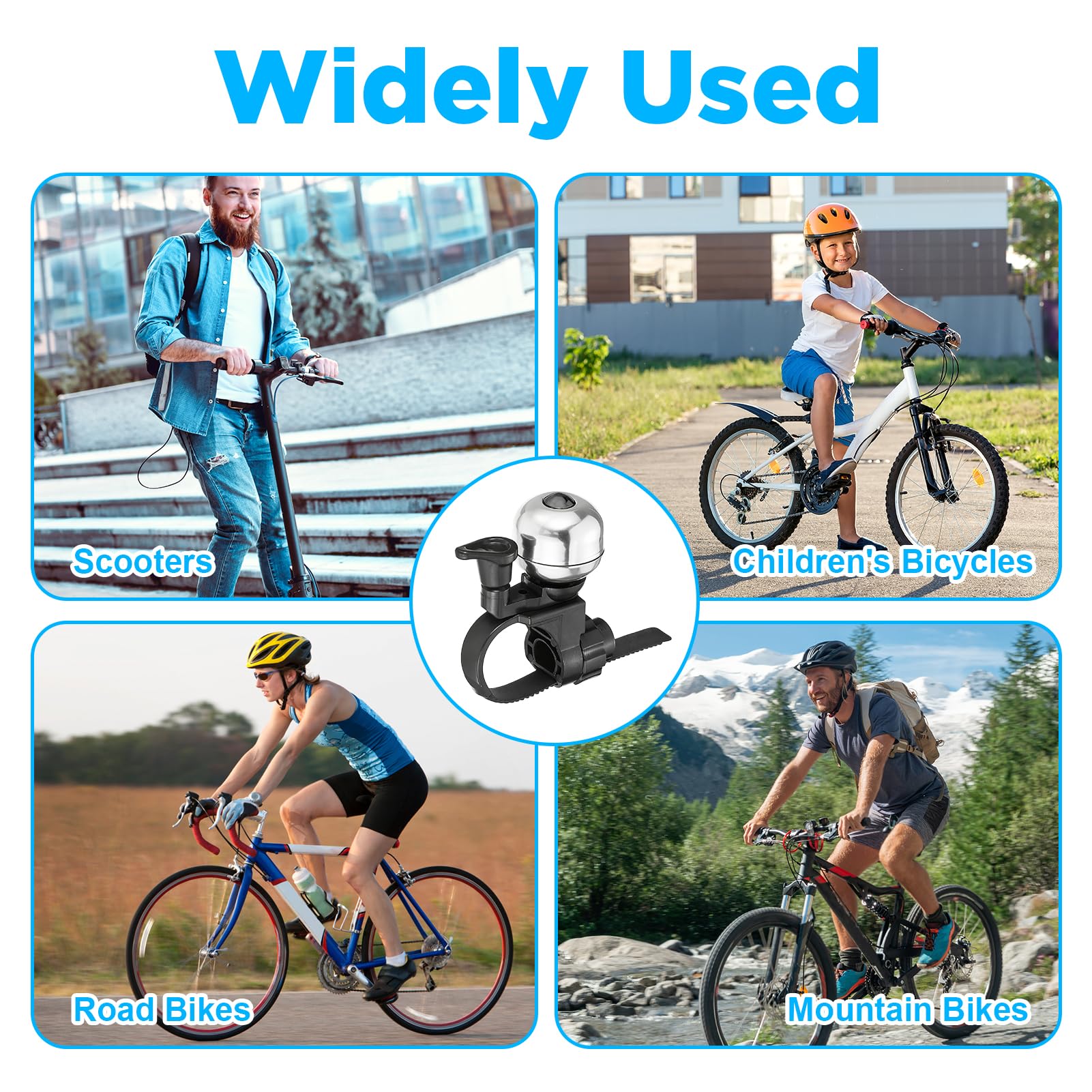 Mini timbre de bicicleta de liberación rápida, fácil instalación con bridas para manillar de hasta 35 mm, minicampana de aluminio para bicicleta, bicicleta de montaña, bicicleta eléctrica, bicicleta