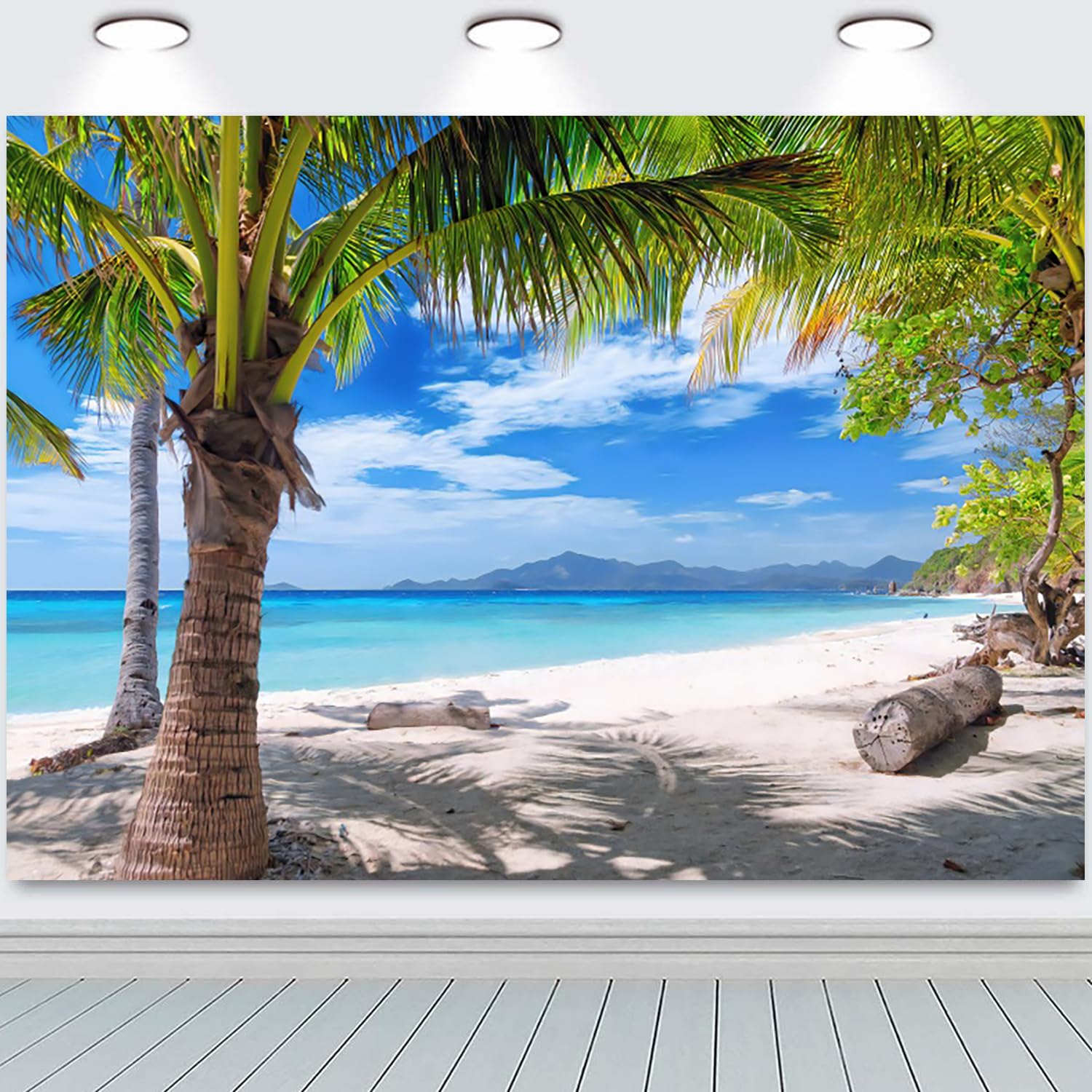 3x2.4m Fotohintergrund Strand Sommer Tropische Palmen Seaside Island Blau Meer Himmel Fotografie Hintergrund Hochzeit Baby Shower Geburtstag Luau Party Dekorationen Photo Booth Requisiten