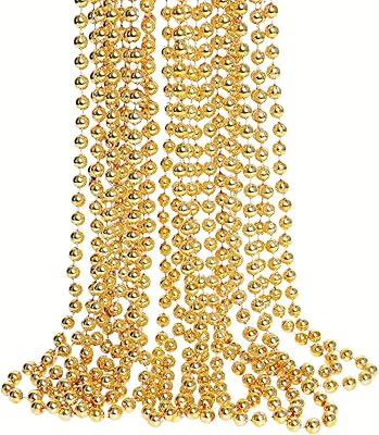 ZZYFGH 33' 7mm Mardi Gras Beads Necklace Bulk, Metallic Gold Beaded Necklace, Party Costume Necklace(12 Pcs)