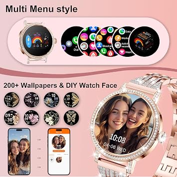 Smart Watches for Women with Diamond,1.27 HD Smart Watch Bluetooth Calls(Answer&Make),3 Bands,24/7 HR/SpO2/BP/Sleep/Steps/Calories,IP68 120+ Sports Fitness Tracker Android&iOS Rosegold