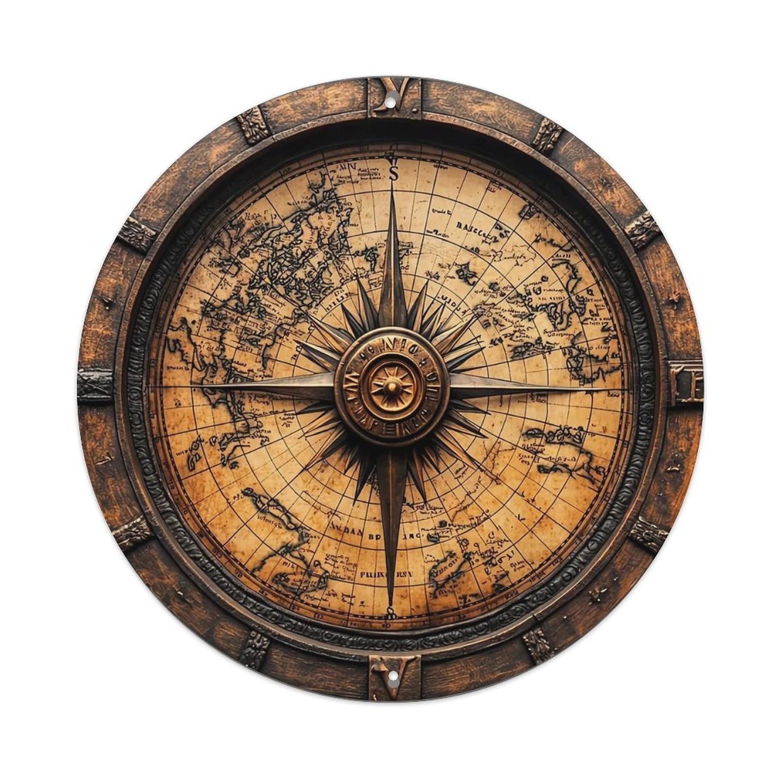 Antique World Map Compass Design Metal Tin Sign Plaque