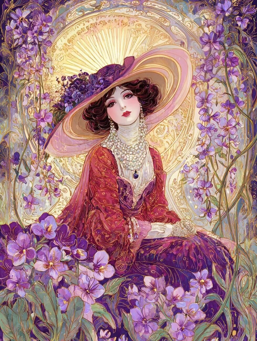 Henypt Stamped Cross Stitch Kits Women and Flowers DIY Needlepoint Set for Adults Beginners with Accessories Living Room/Bedroom Wall Hangings 14CT 40x50cm