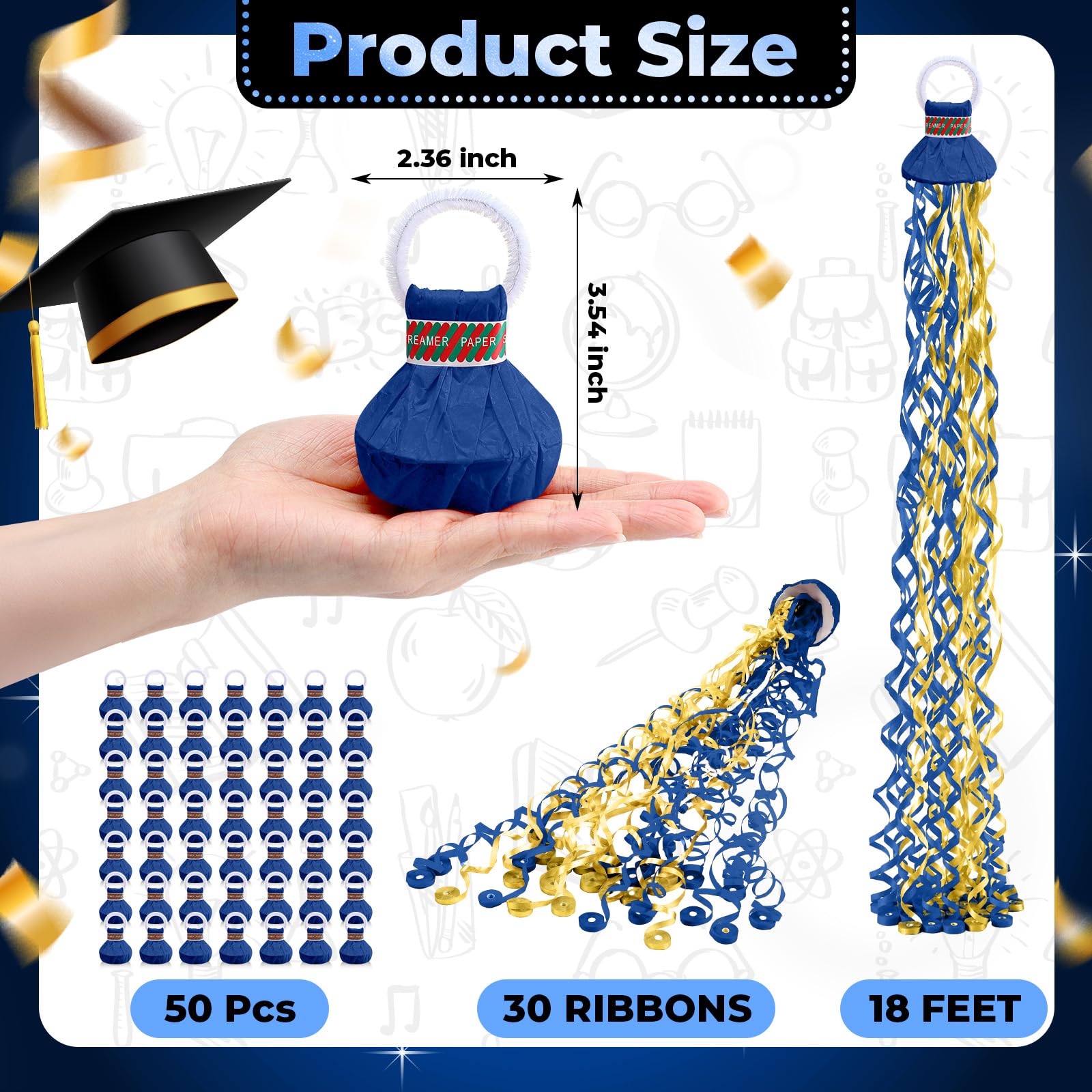 WinnerWhy 50 Pcs No Mess Confetti Popper Hand Throw Streamer Popper for Bulk Birthday Party Colorful Party Confetti for Wedding Celebration Supplies(Gold, Blue)