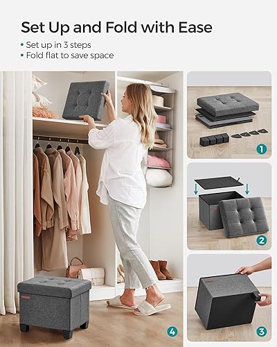 Miniatura 48 de SONGMICS Otomana de almacenamiento de cubo de 15 pulgadas, banco de dormitorio con almacenamiento, taburete de pie con pies, soporta hasta 660