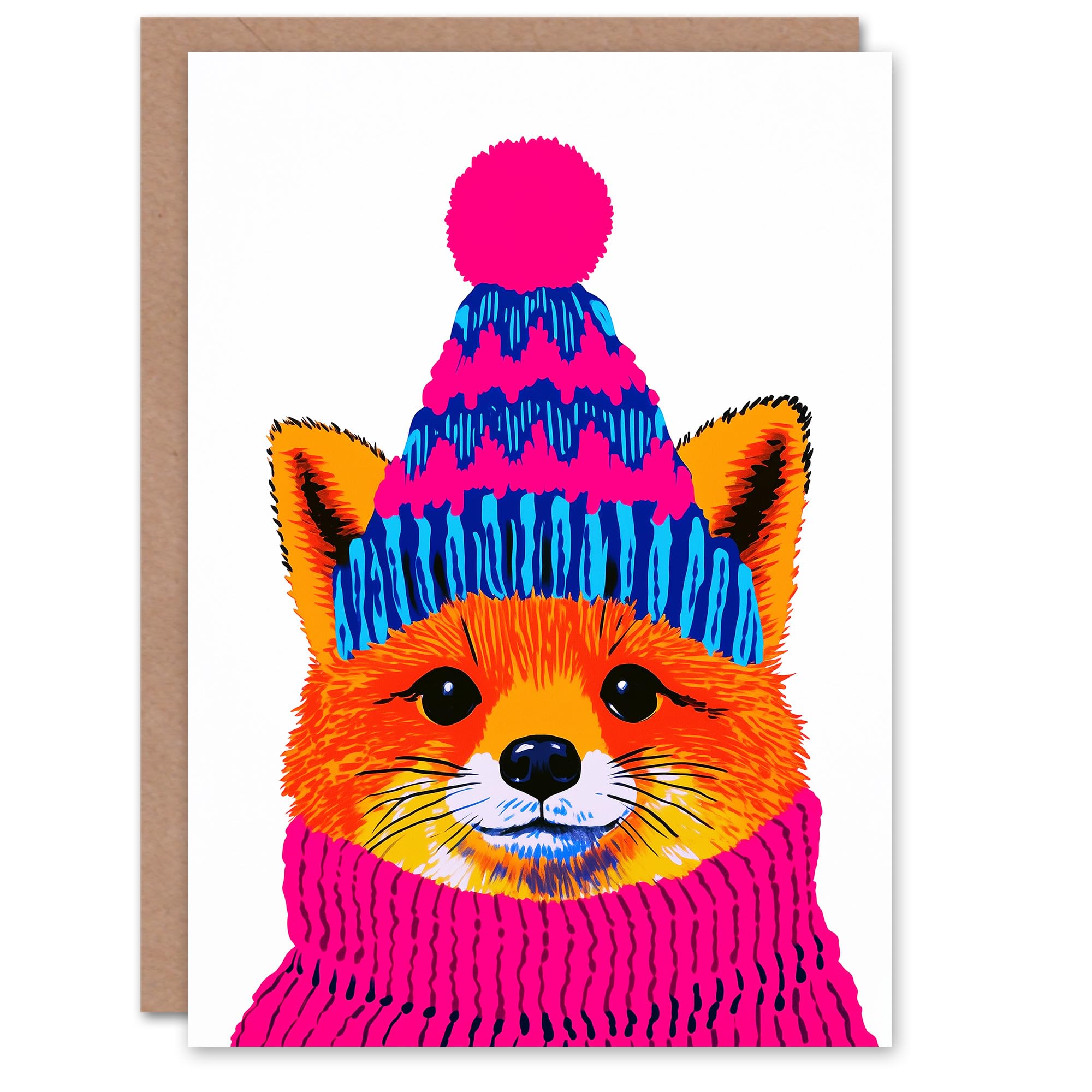 Artery8 Greeting Card - Fox With Winter Hat Jumper - Christmas - Orange