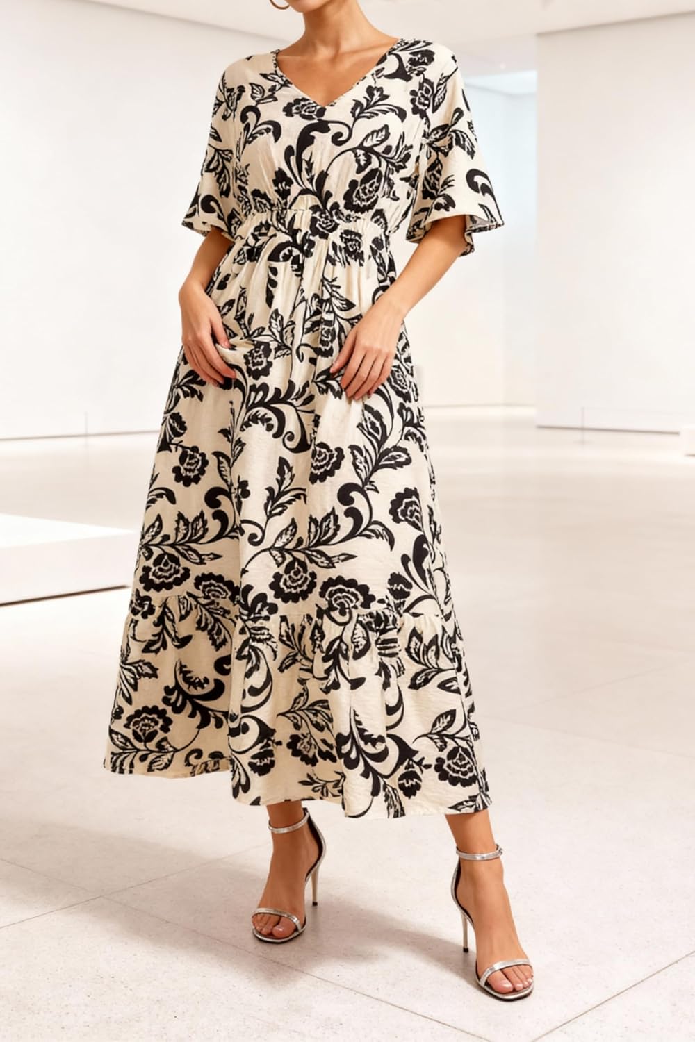 Women's Summer Short Sleeve Maxi Floral Flowy Dresses with Pockets - Image 2