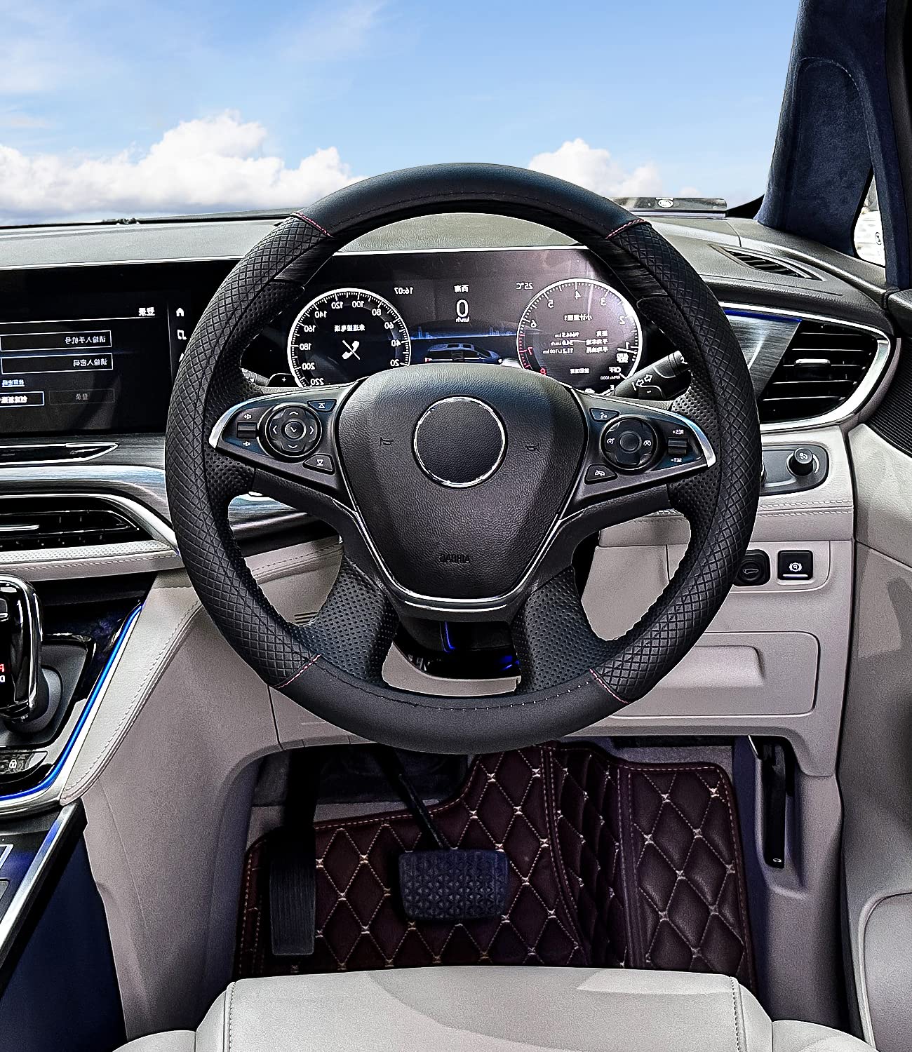 Coprivolante Auto In Pelle Microfibra | Antiscivolo | Design Sportivo | Con Cestino - Foto 3