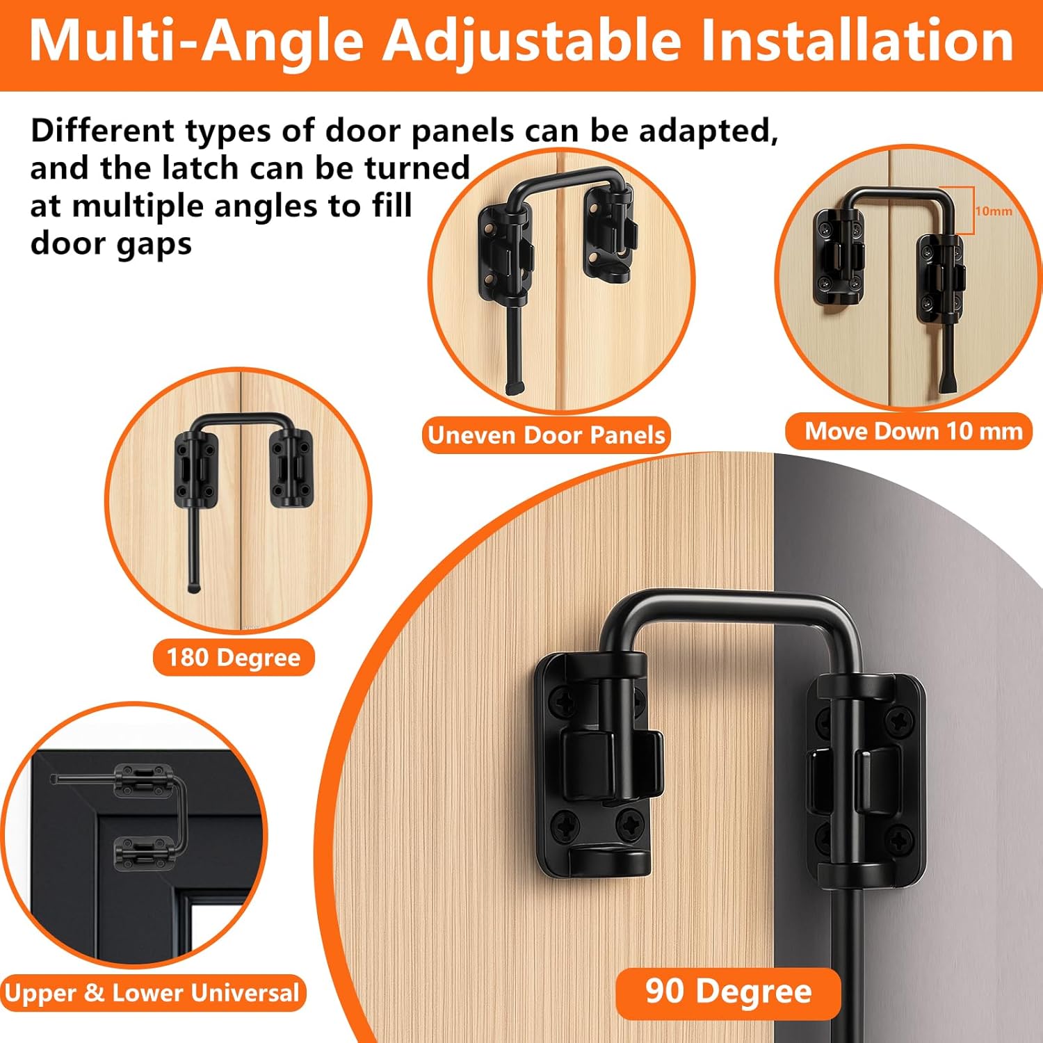 2PC Sliding Patio Door Loop Lock, 2.36 Inch U-Shaped Screen Door Lock Latch, 90/180° Adjustable Installation, Enhances Home/Child/Pet Safety for Barn, Windows, Fence, Shed, Garage (Black)