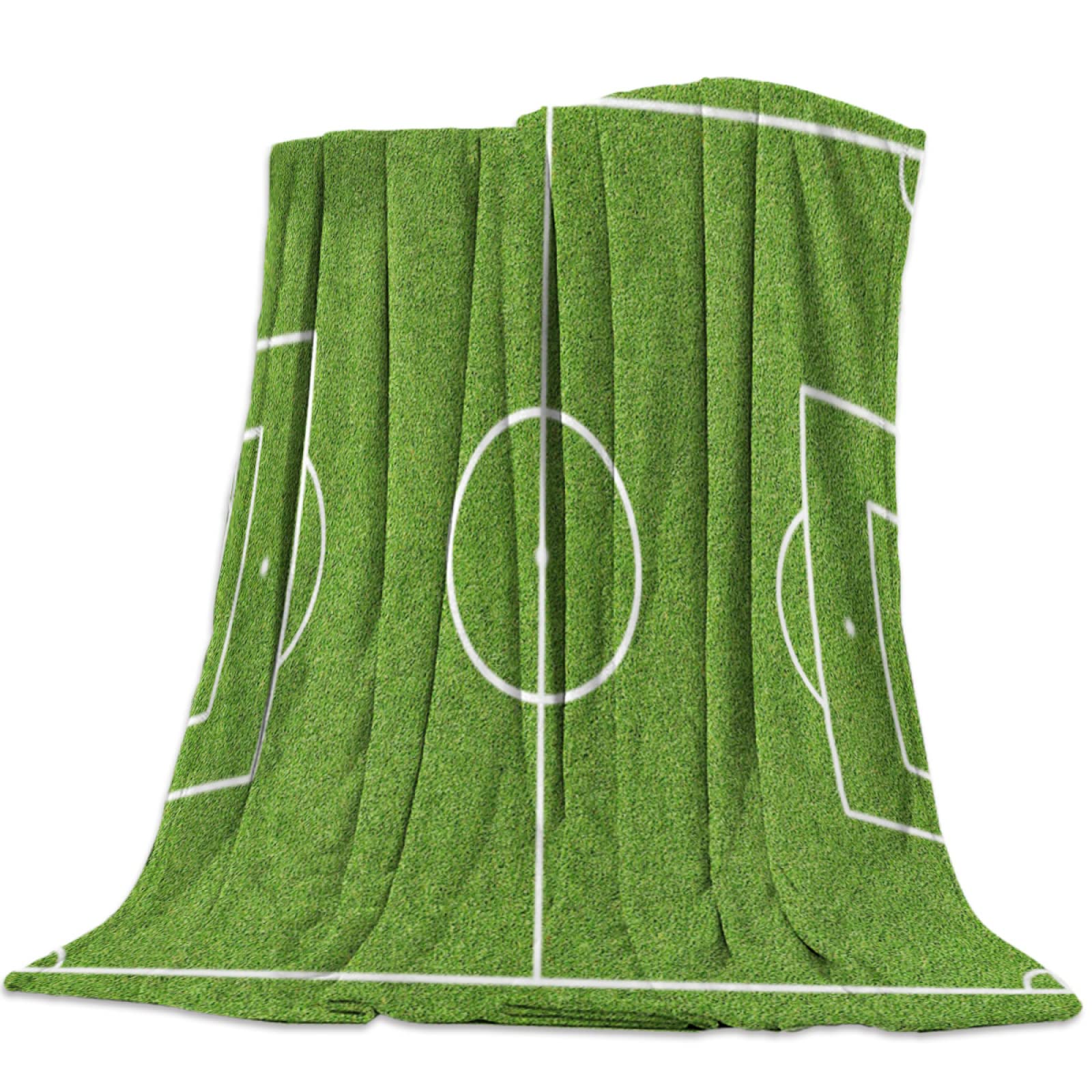 Couverture Polaire 130 x 150 cm Terrain De Foot Vert Plaid Polaire, Plaid Canape en Flanelle Doux et Chaude, Couverture 1 Personne pour Lit, Jeté de Canapé, Pique Nique